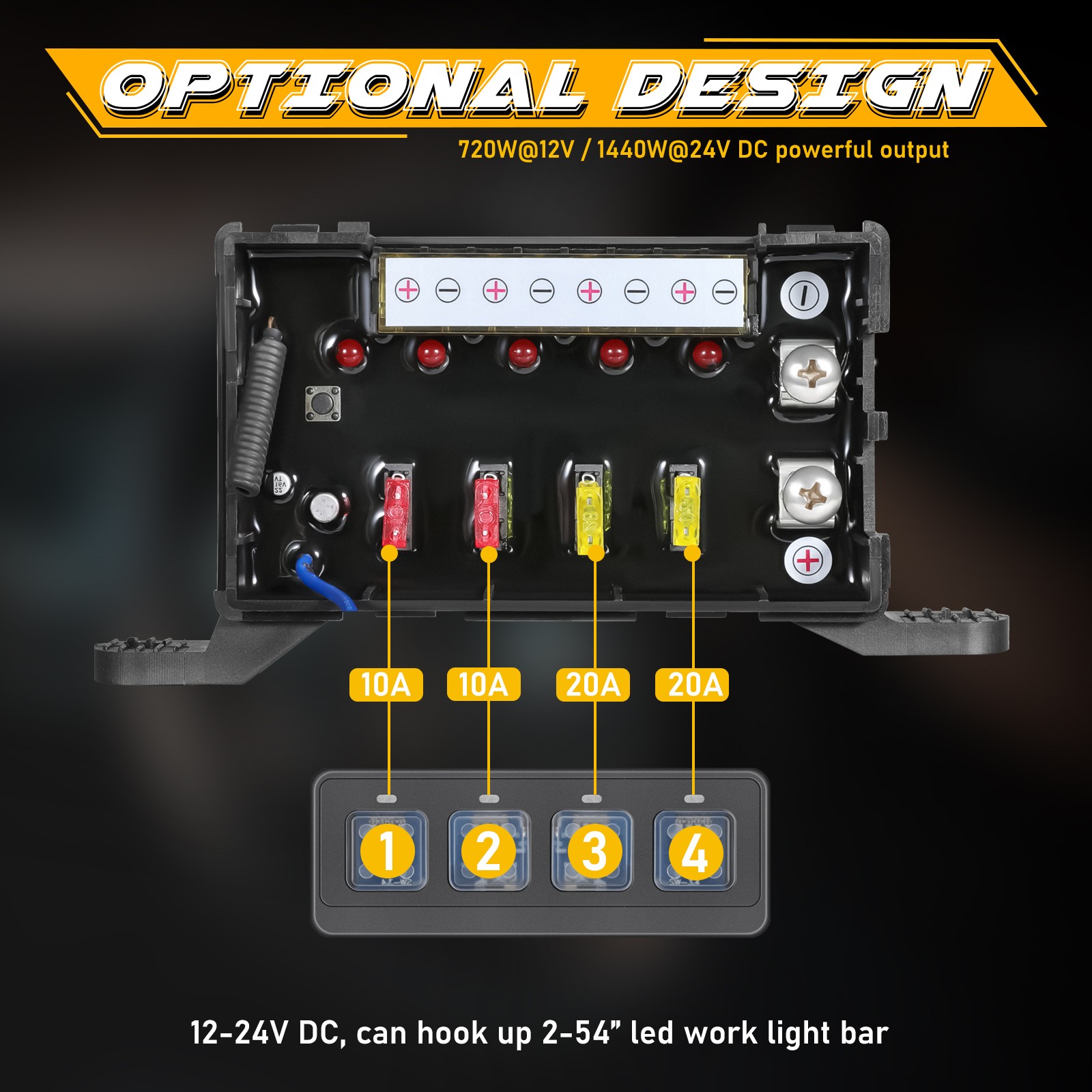 For Jeep Gladiator Wrangler Wireless 4 Gang Switch Panel LED Lights Control Box