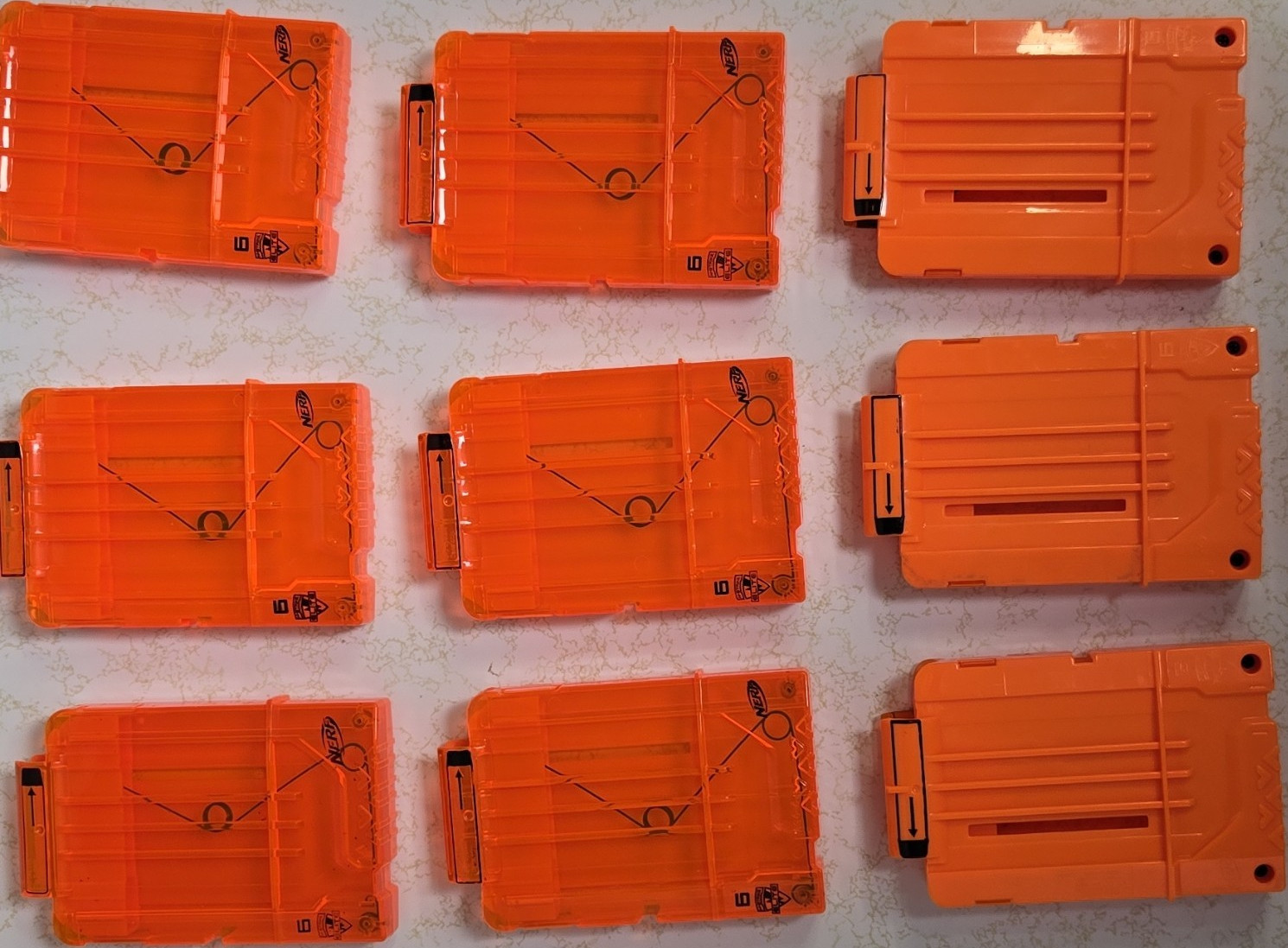 NERF N-Strike Elite Orange 6-Dart Magazines/Clips Lot of 9