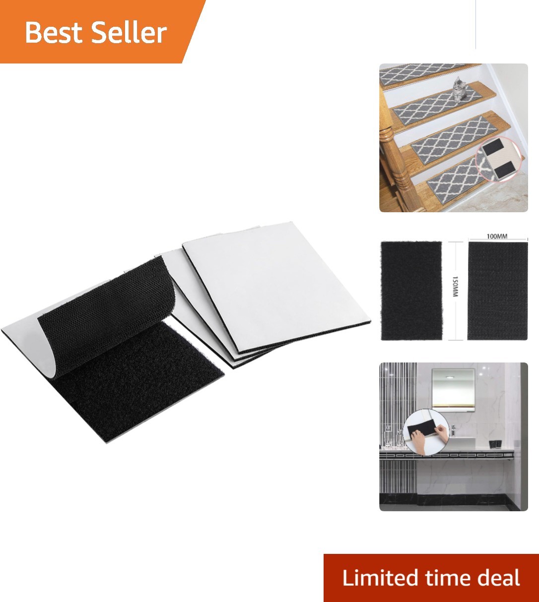 4x6 Inch Self-Adhesive Hook and Loop Tape - Ultimate 4 Pack for Indoor/Outdoor