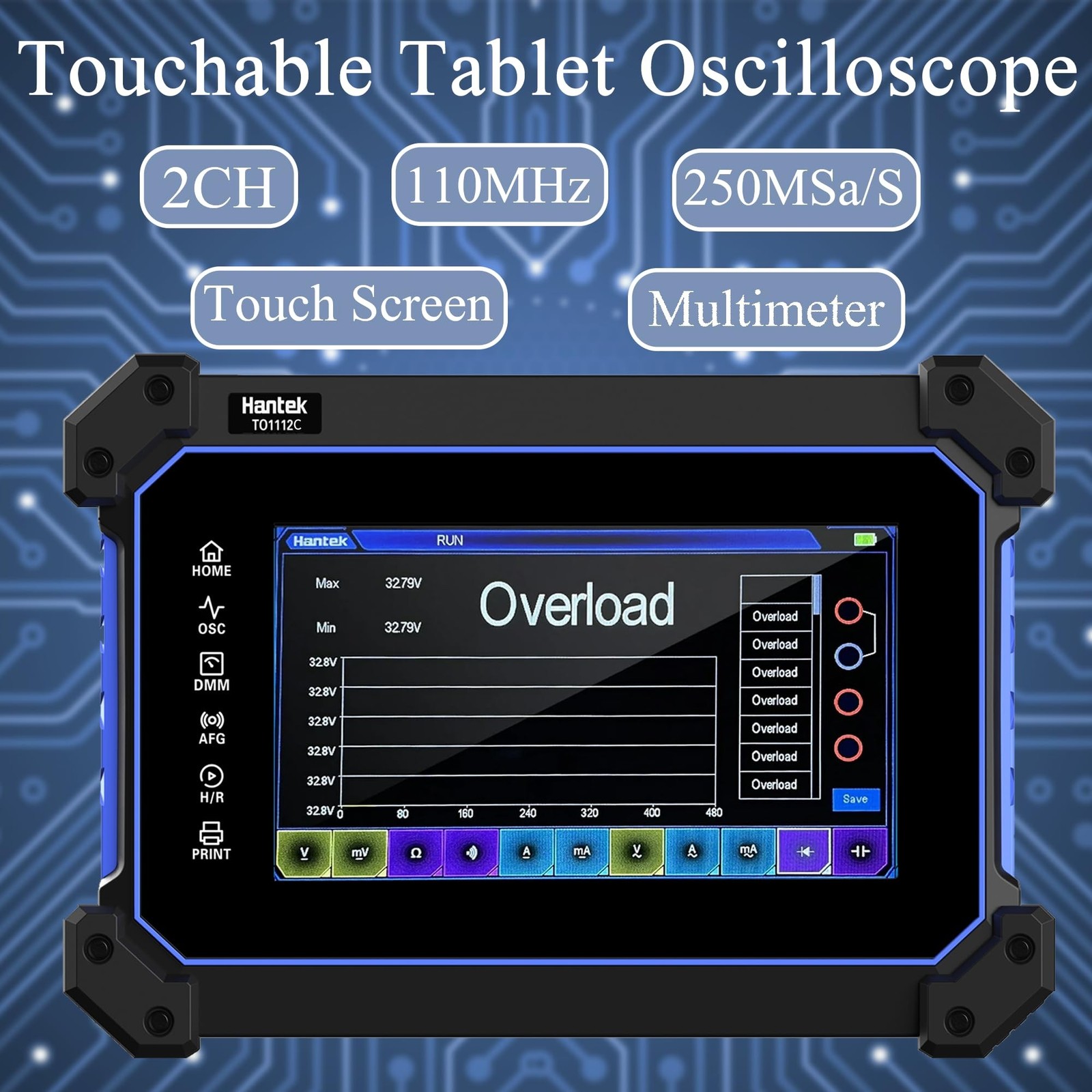 Hantek Tablet Oscilloscope 2CH Built-in Multimeter Function 8M Storage Depth ...