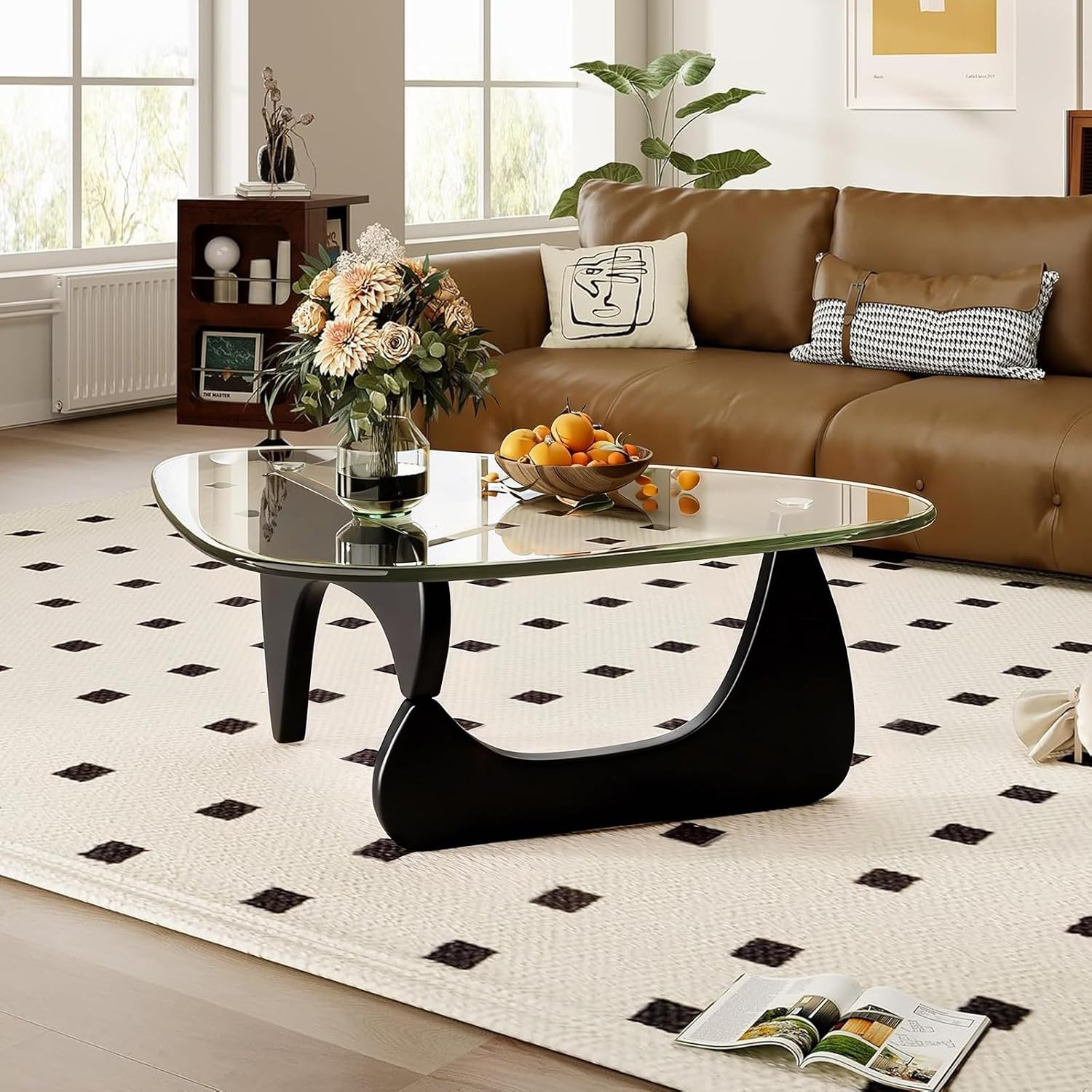 Modern Coffee Table for Living Room, 35.8" Minimalist Black Center Table with Tr
