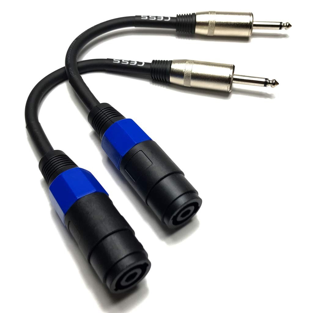 Speakon Female to 1/4" Male TS Speaker Cable, 6 in, 2-Pack 6 inches, Blue