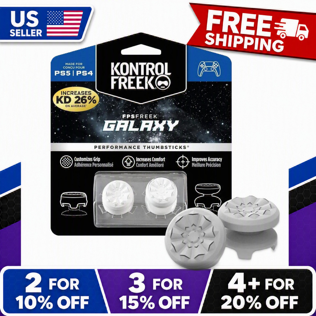 KontrolFreek FPS Freek Galaxy White PS5 PS4 Performance Thumbsticks New