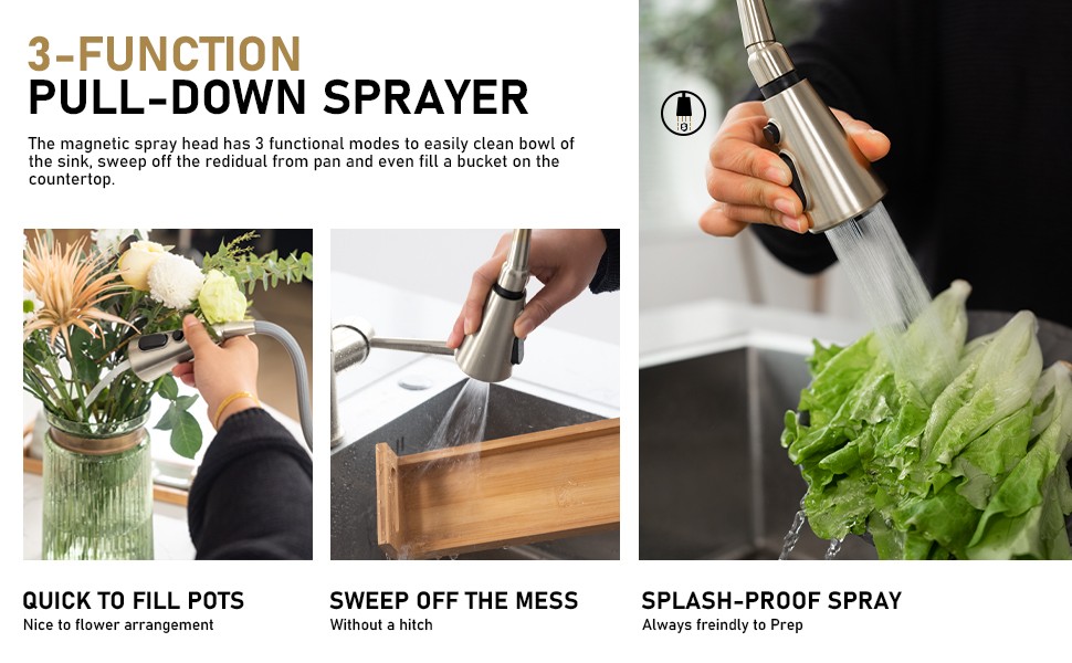 Montelux Brushed Nickel Kitchen Faucet with Pull Down Sprayer, Single Handle