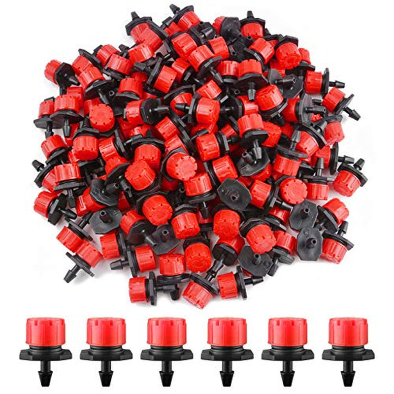 200PCS Adjustable Drip Irrigation Emitters 1/4" Barbed 360° Garden Drippers