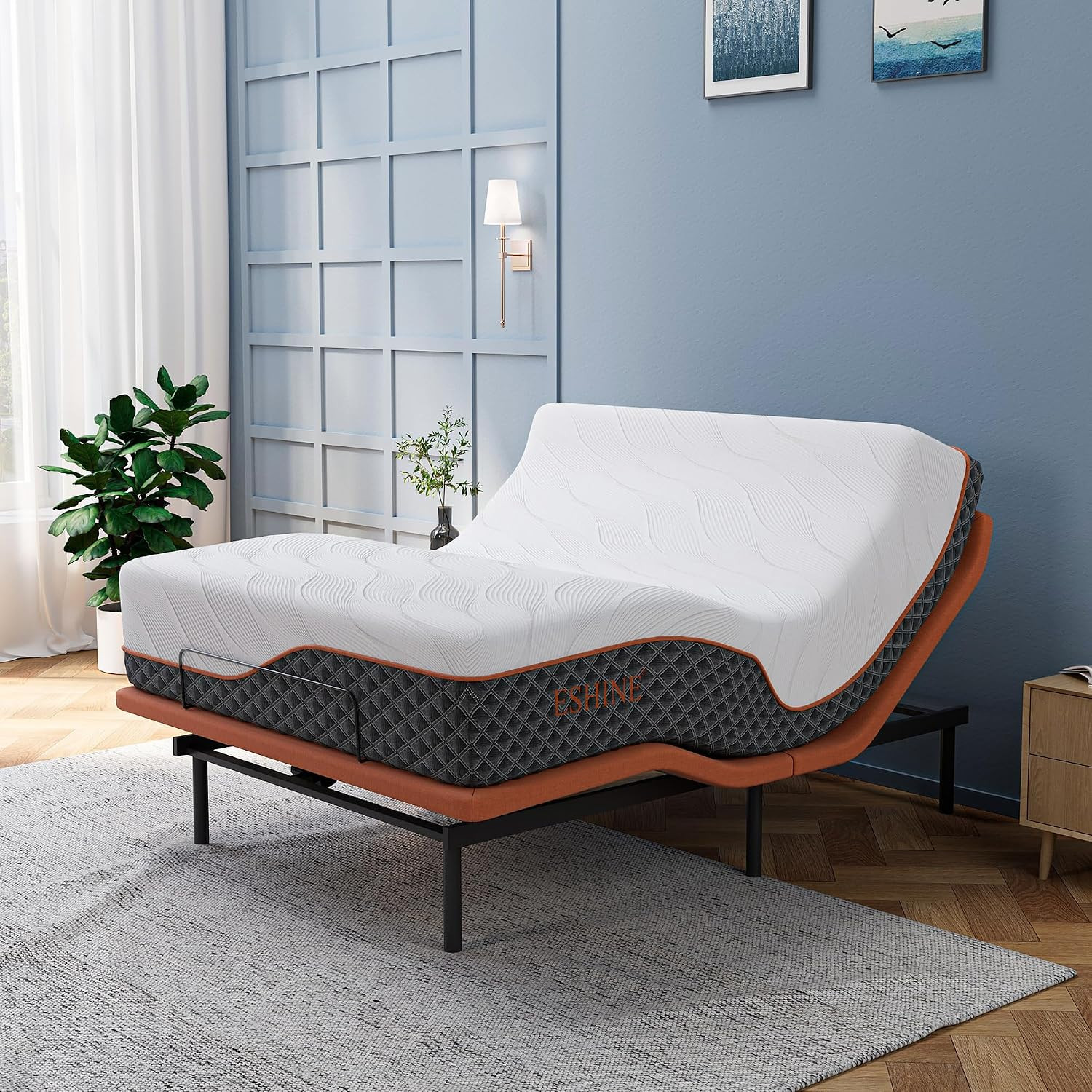 Queen Adjustable Bed Frame 14" Hybrid Matt with Dual USB | Bed Base, Lumbar Supp