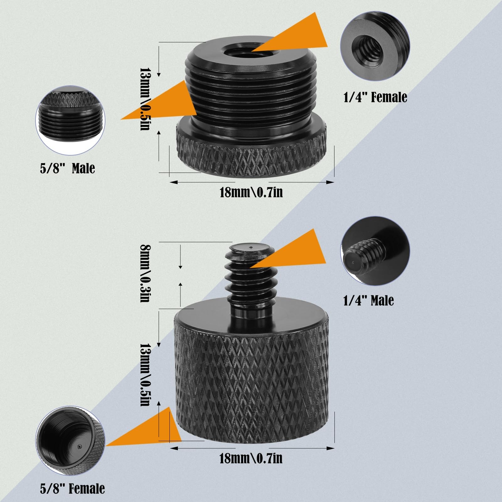 Microphone Stand Screw Adapter 4 Pack 1/4" to 5/8" Thread Converter Set