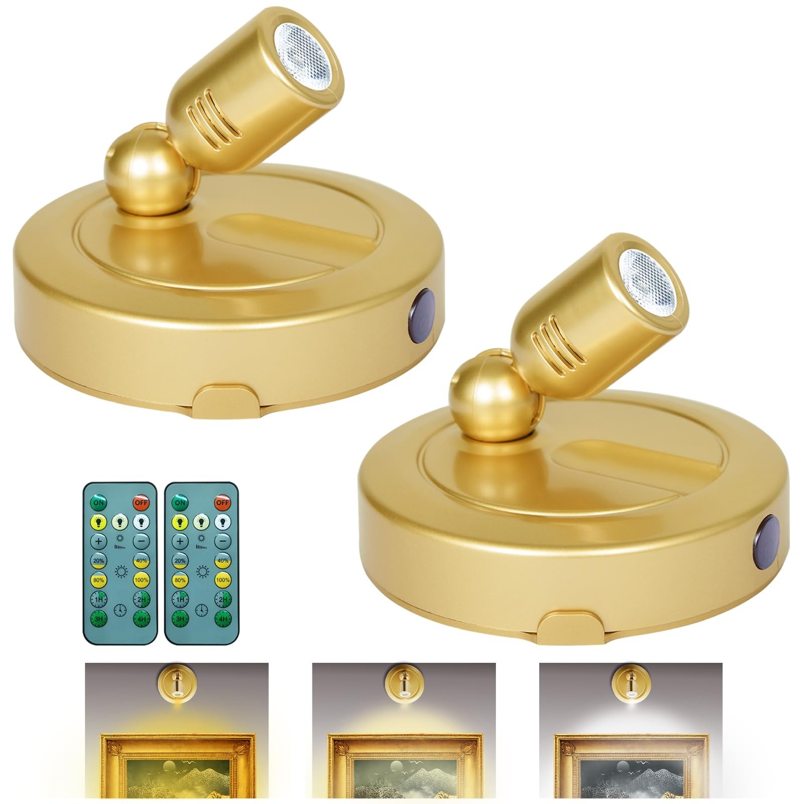 Picture Light Battery Operated, 3 Color Temperatures Picture Light with Remot...