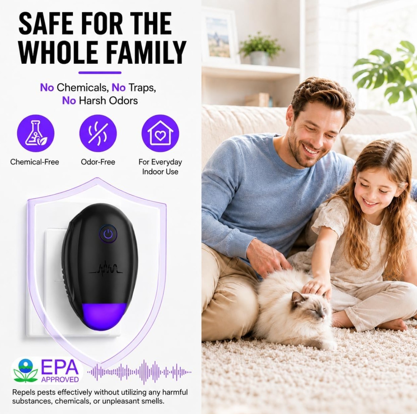 Upgraded Version Ultrasonic Pest Repeller, Plug-in Insect Repeller, 6 Pack/black
