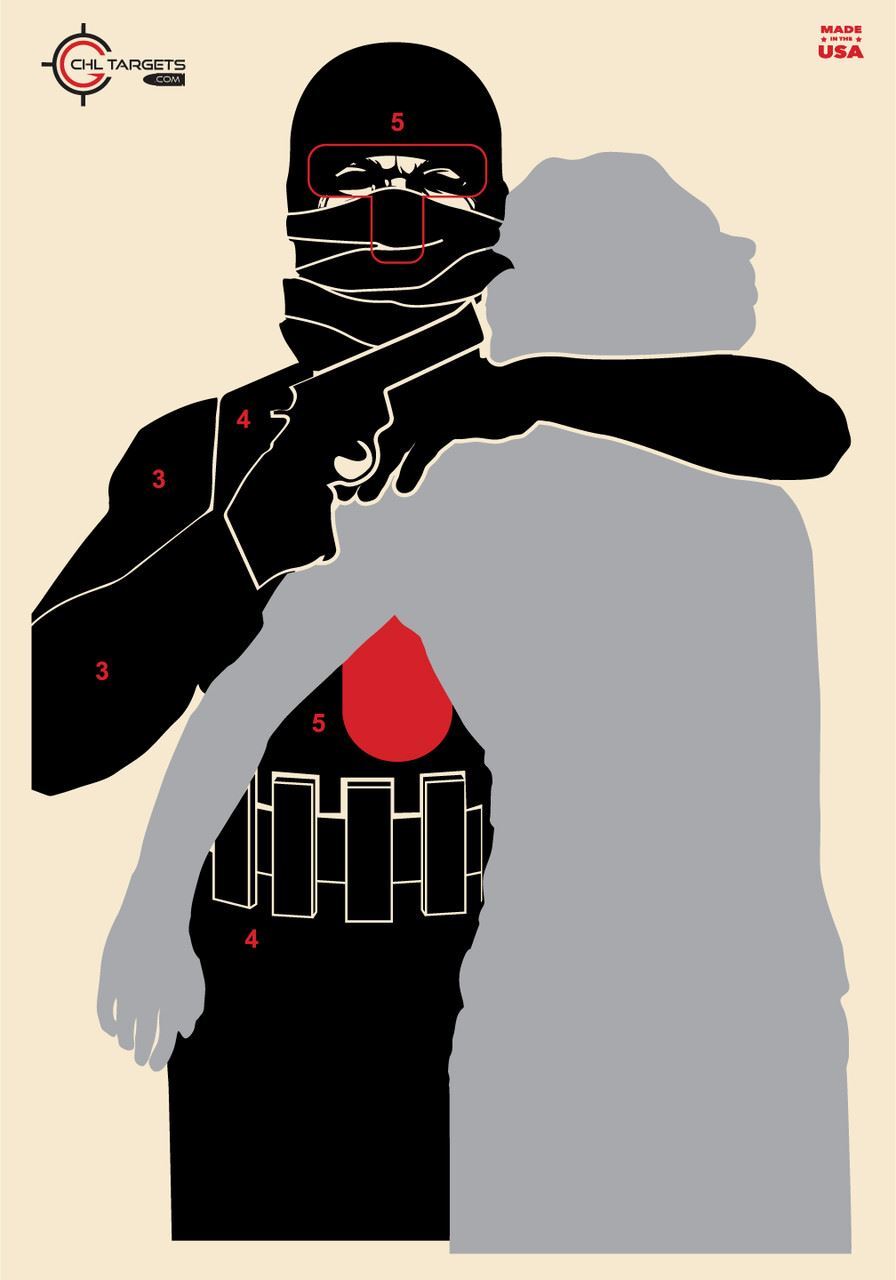 Silhouette -  Hostage BLACK w/Red Center(LW) (100 Target Pack)  36"x 25"
