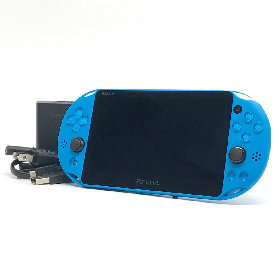 SONY PS Vita PCH-2000 Slim Aqua Blue Wi-Fi LCD FW:3.70 w/ Charger "Mint"