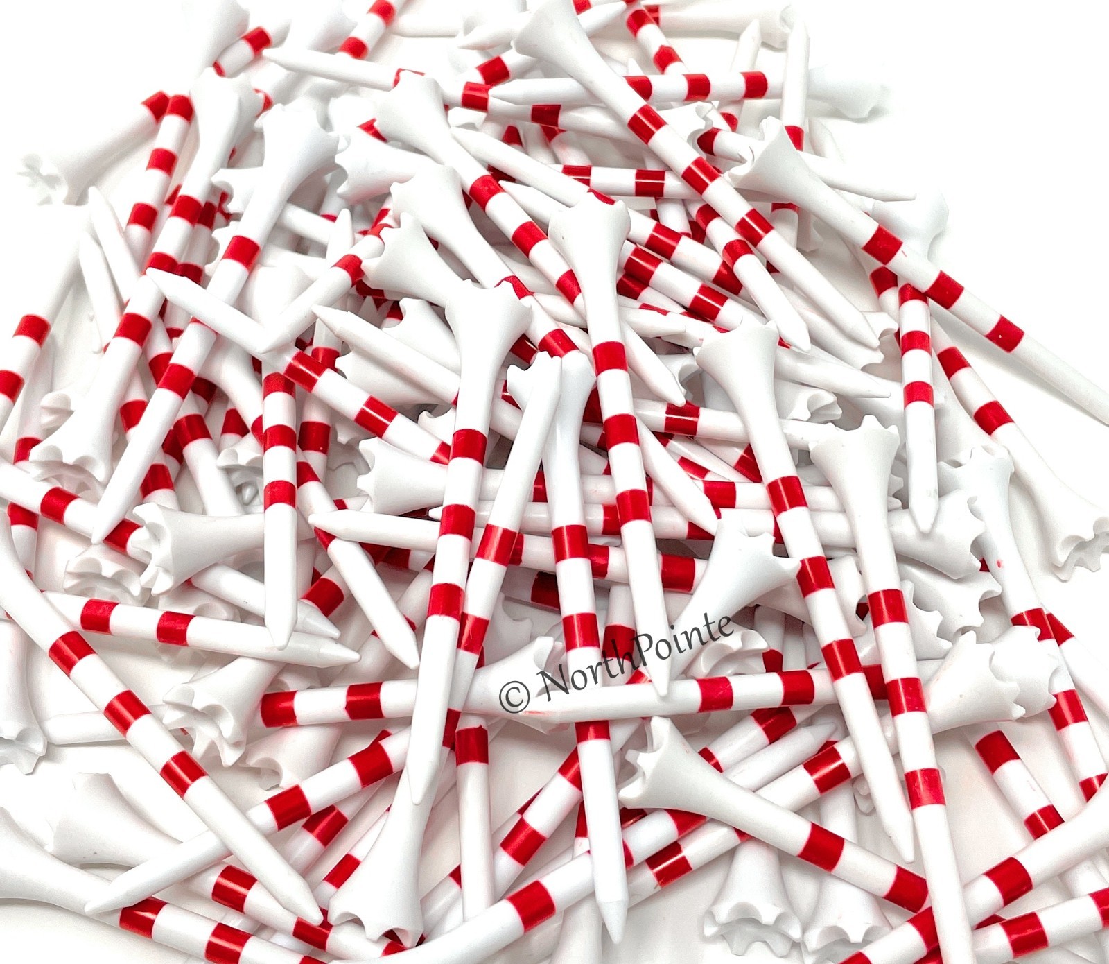 Bulk Wholesale Golf Tees  3 ¼ Plastic Golf Tees –White w/ Red Stripes 100Ct