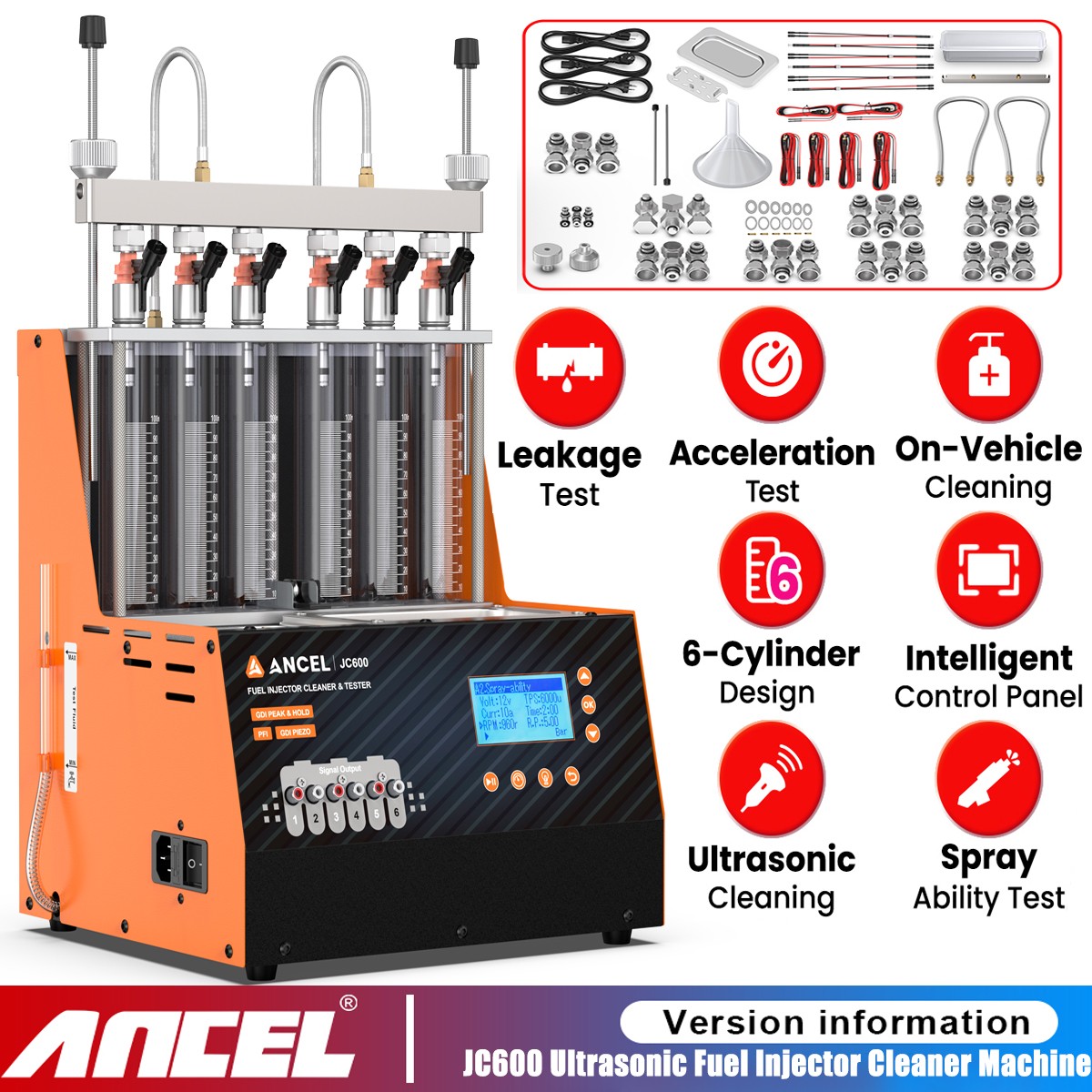 ANCEL JC600 GDI Piezo Fuel Injector Cleaner Tester Ultrasonic Cleaning Machine