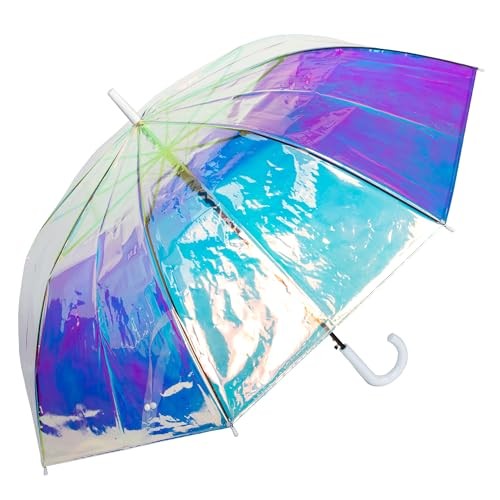 Iridescent Stick Umbrella, 50" Canopy Coverage, Crook Handle