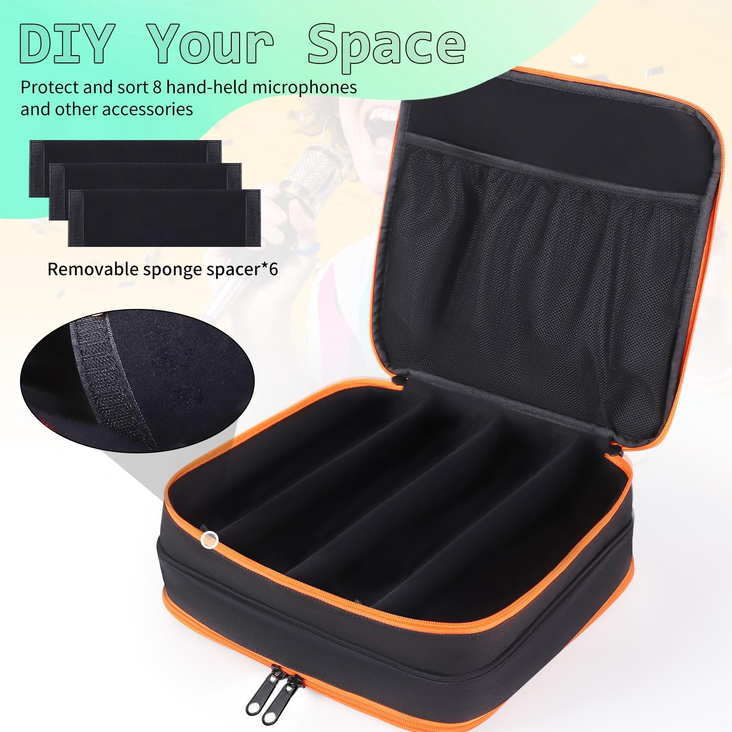 Microphone Case,Wireless Microphone Bag,Portable Storage Case,8 Slots Mic