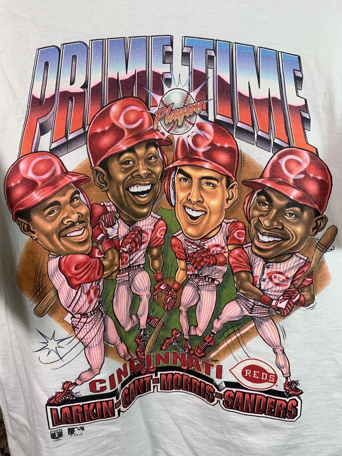 1991 Deion Sanders Rare Caricature Cincinnati Reds T-Shirt Reprint tee NH461