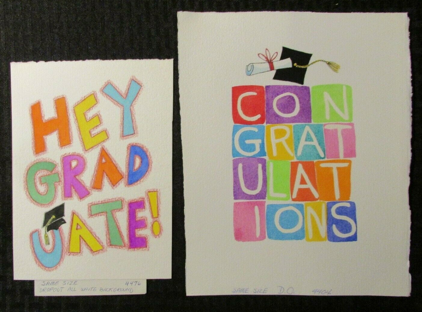 GRADUATION Lettering Cap & Diploma 5x7" Greeting Card Art #4404 4476 LOT of 2