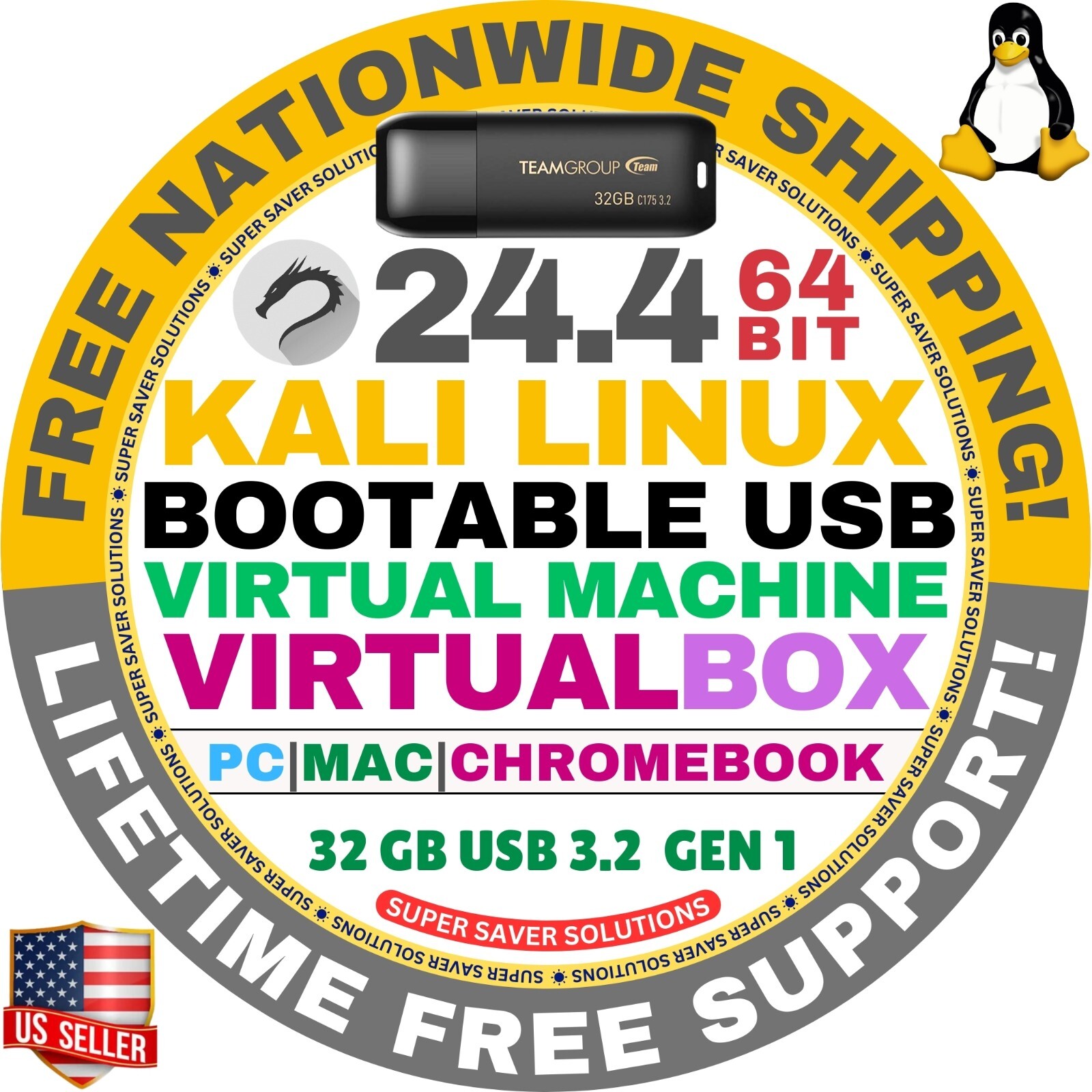KALI LINUX OS 24.4 LIVE / FULL INSTALLER / DVD, USB / 64-BIT, AMD64 / MAC PC ALL