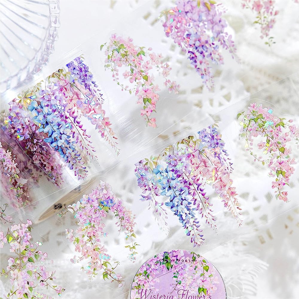 1Roll Spring Floral Washi Tape Vine Glitter Stickers 5 cm x 200 cm, Purple