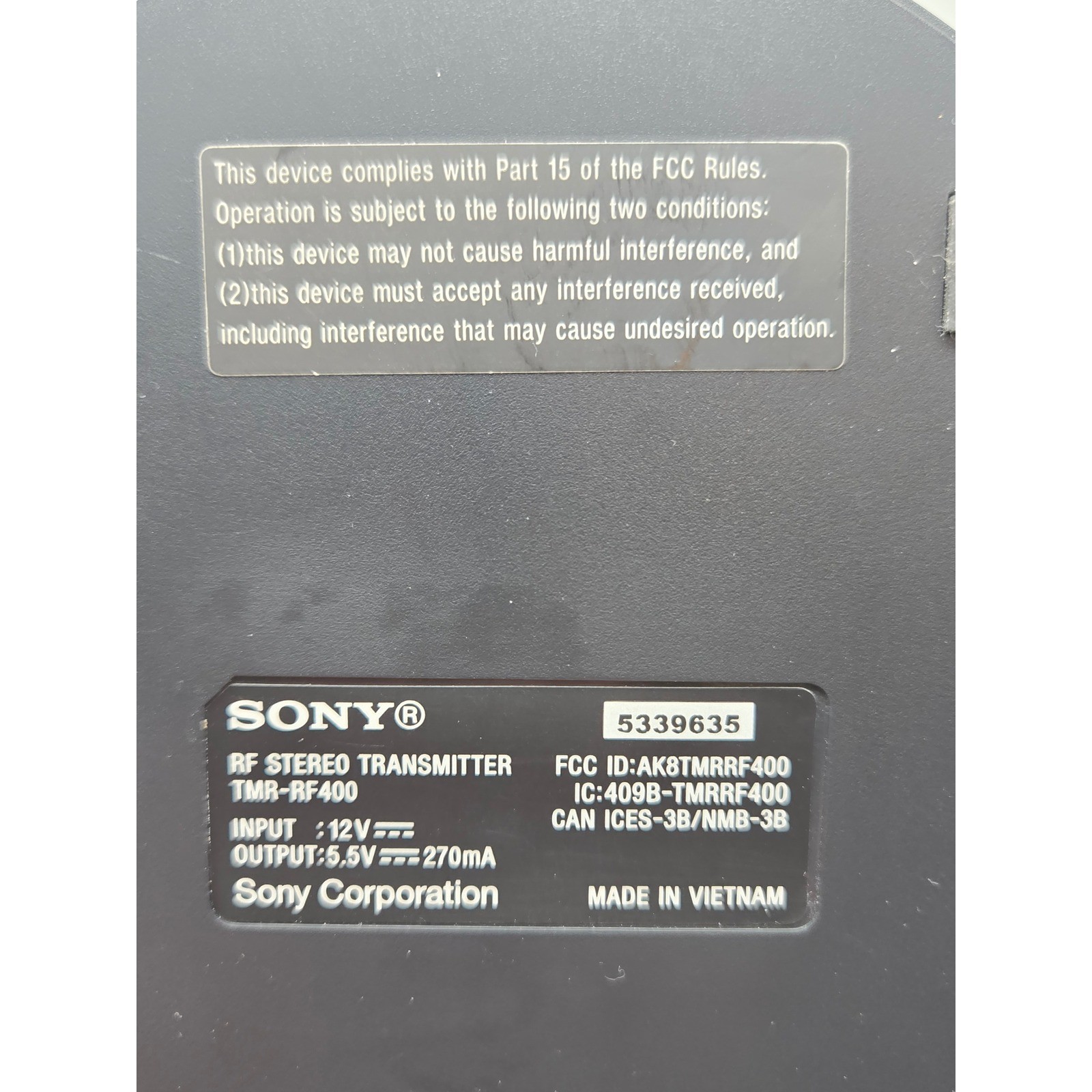 SONY TMR-RF400 Transmitter BASE ONLY for Wireless Headphones WH-RF400