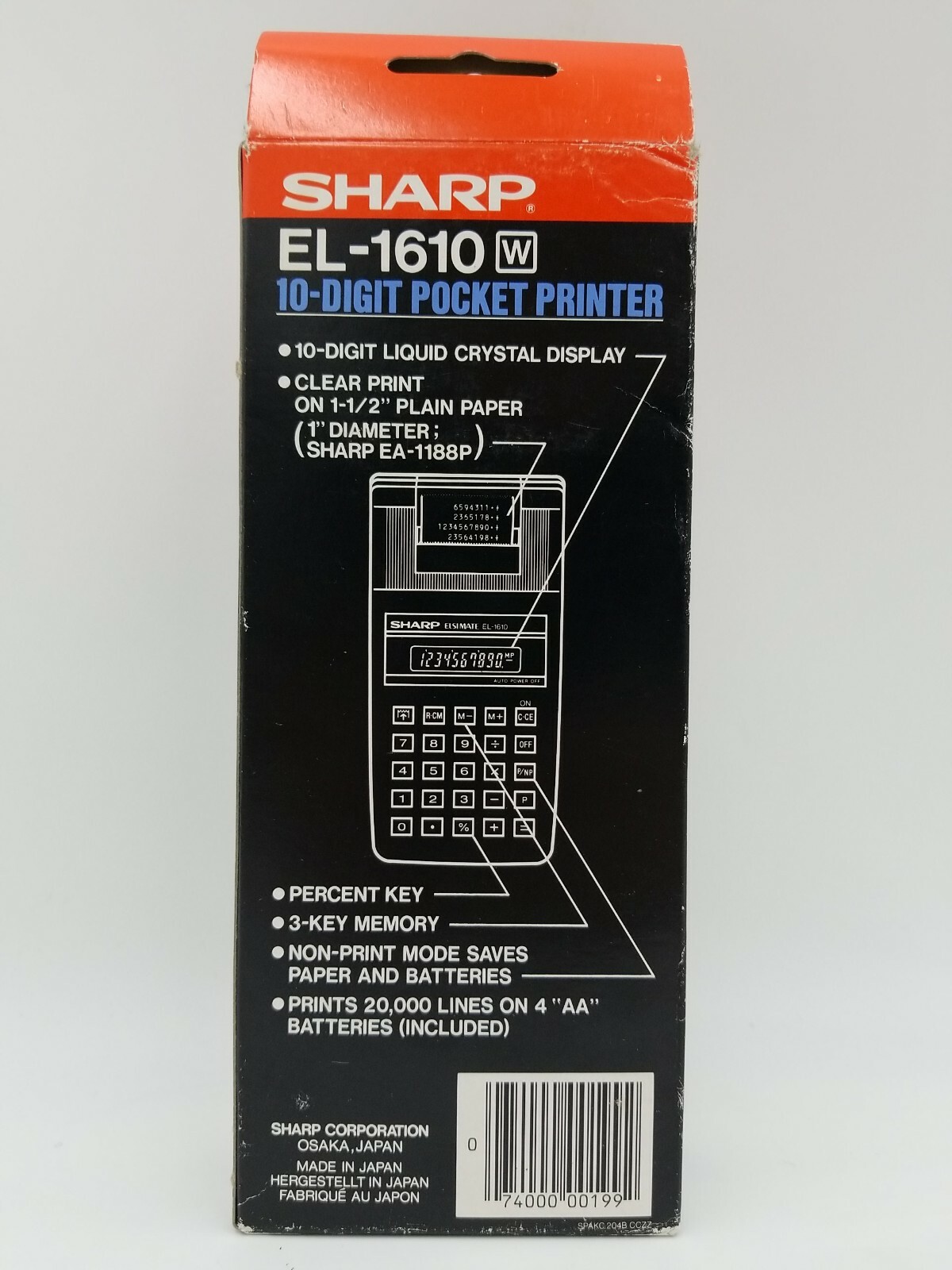 Sharp EL-1610 10-Digit Pocket Printer Calculator 5 Function 15 Keys LCD Screen N