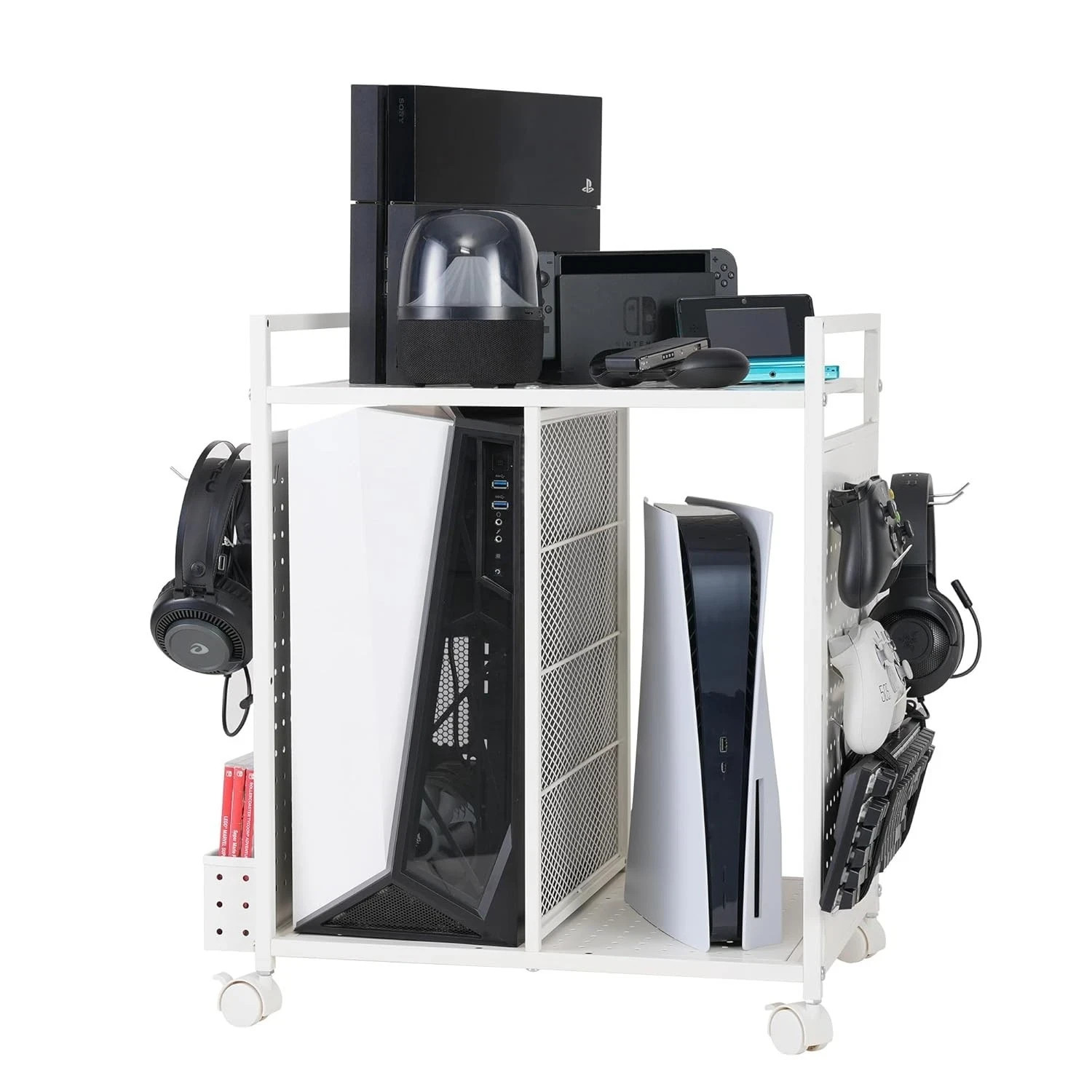 White Video Game Storage Rack for PS5 Xbox Console & Control Organizer Stand