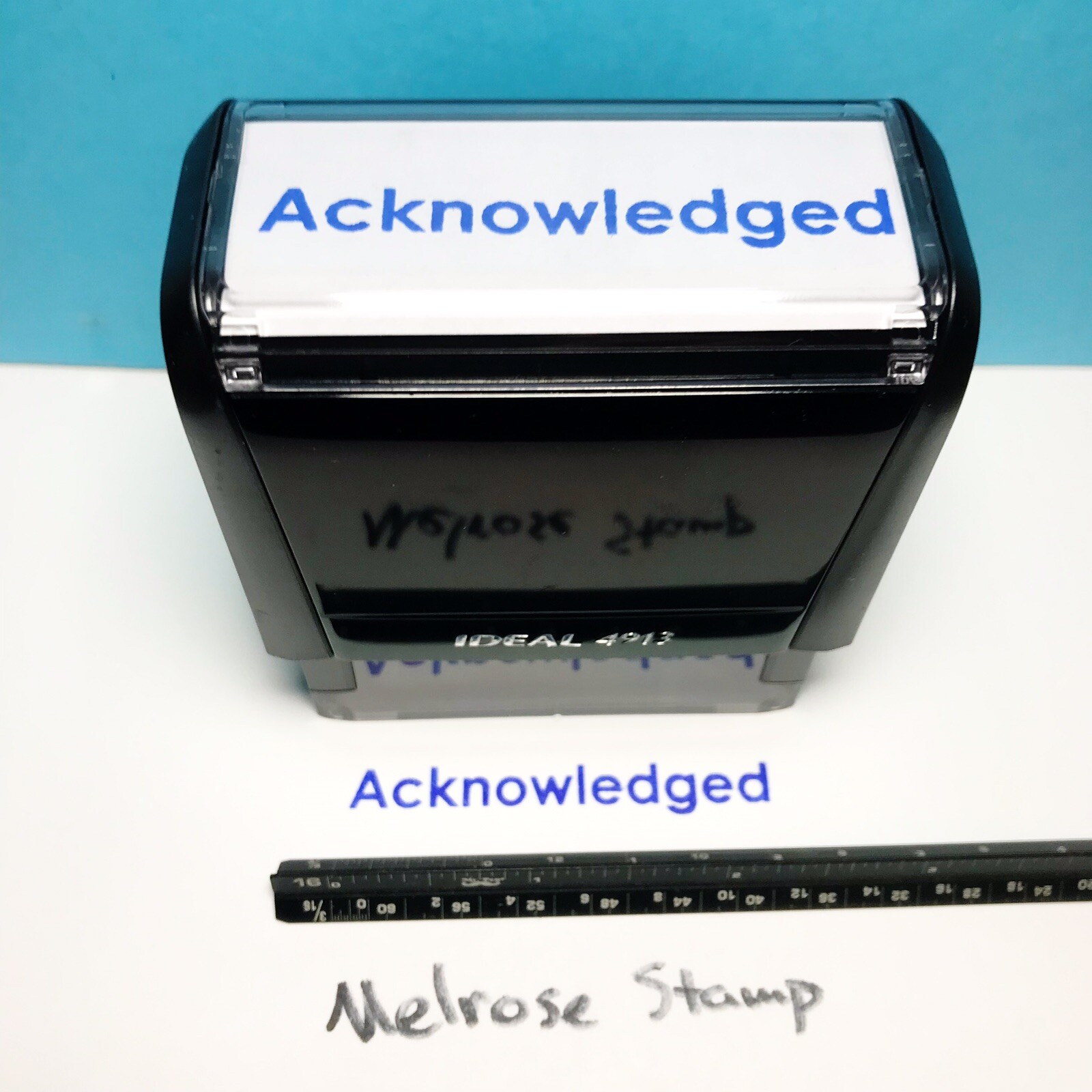 Acknowledged Rubber Stamp Blue Ink Self Inking Ideal 4913