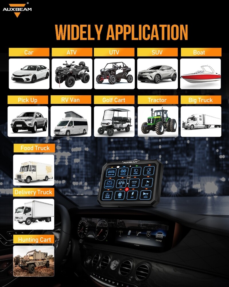 AUXBEAM RB120 12 Gang RGB Switch Panel LED Touch Switch Panel Circuit Controller