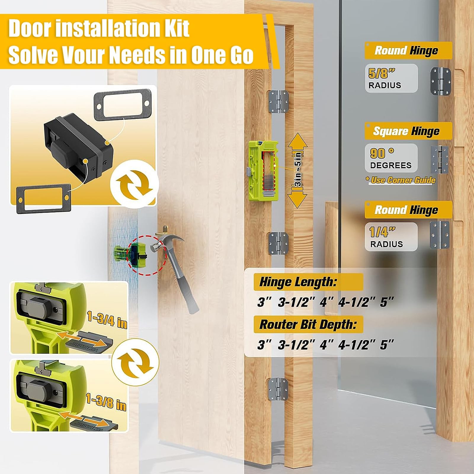 Door Hinge And Latch Installation Kit Mortiser Template Lock Tools Adjustable