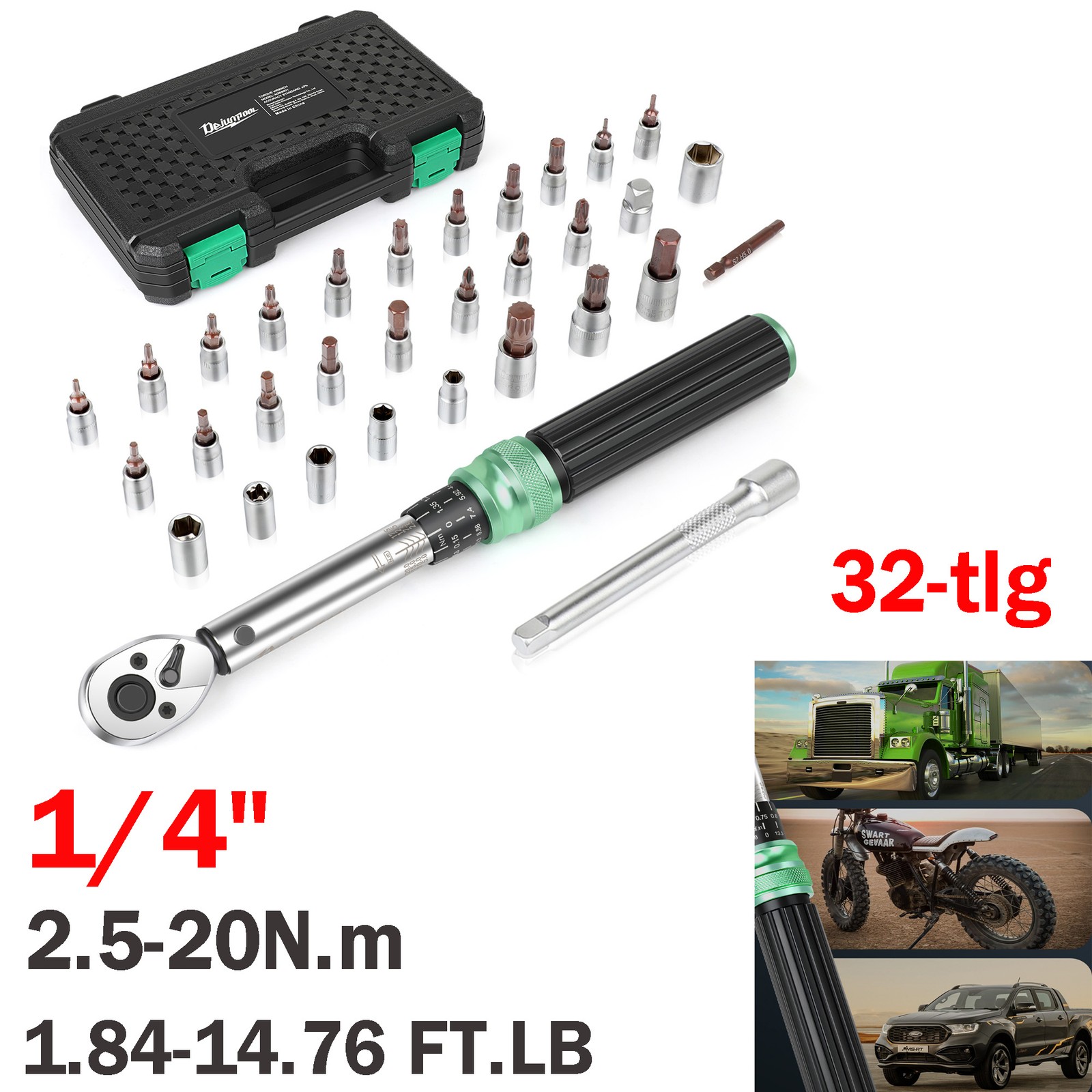 1/4" Torque Wrench Set 2.5-20Nm For Bicycle Repair Tool (1.84-14.76ft.lb) 32Pcs