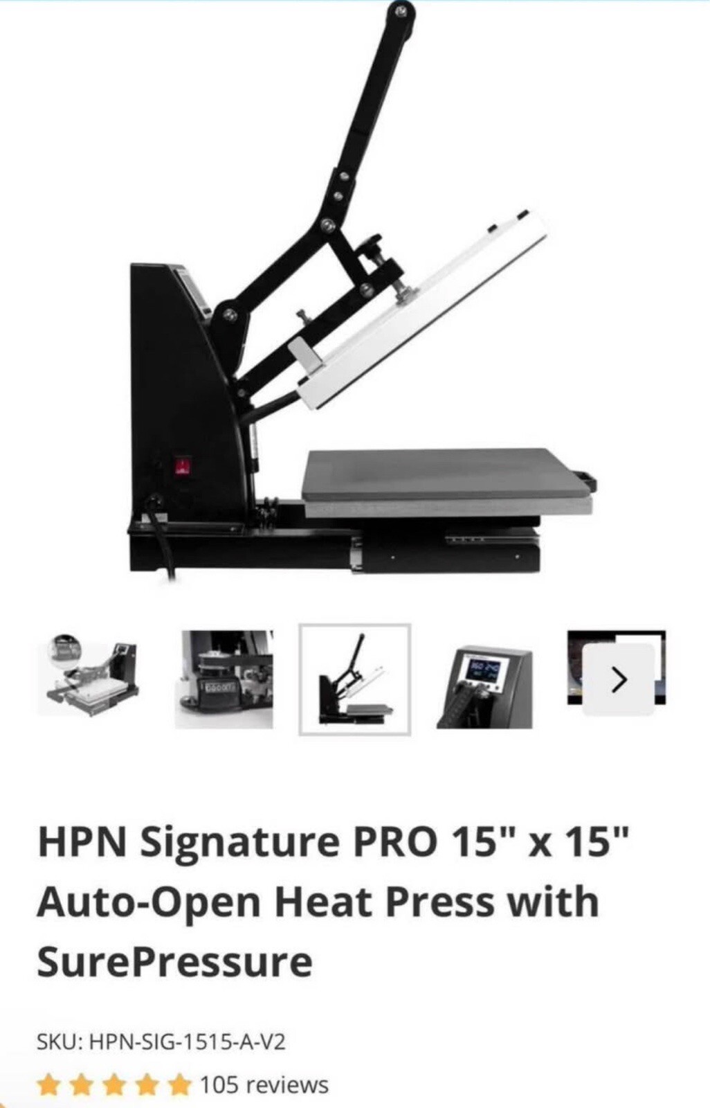 HPN Signature PRO 15" x 15"Auto-Open Heat Press with SurePressure