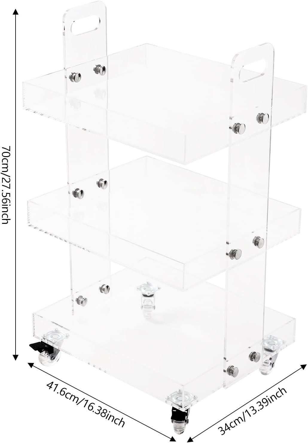Clear Acrylic Side Table W/ Wheels 3 Tier Acrylic End Table Side Table Rolling