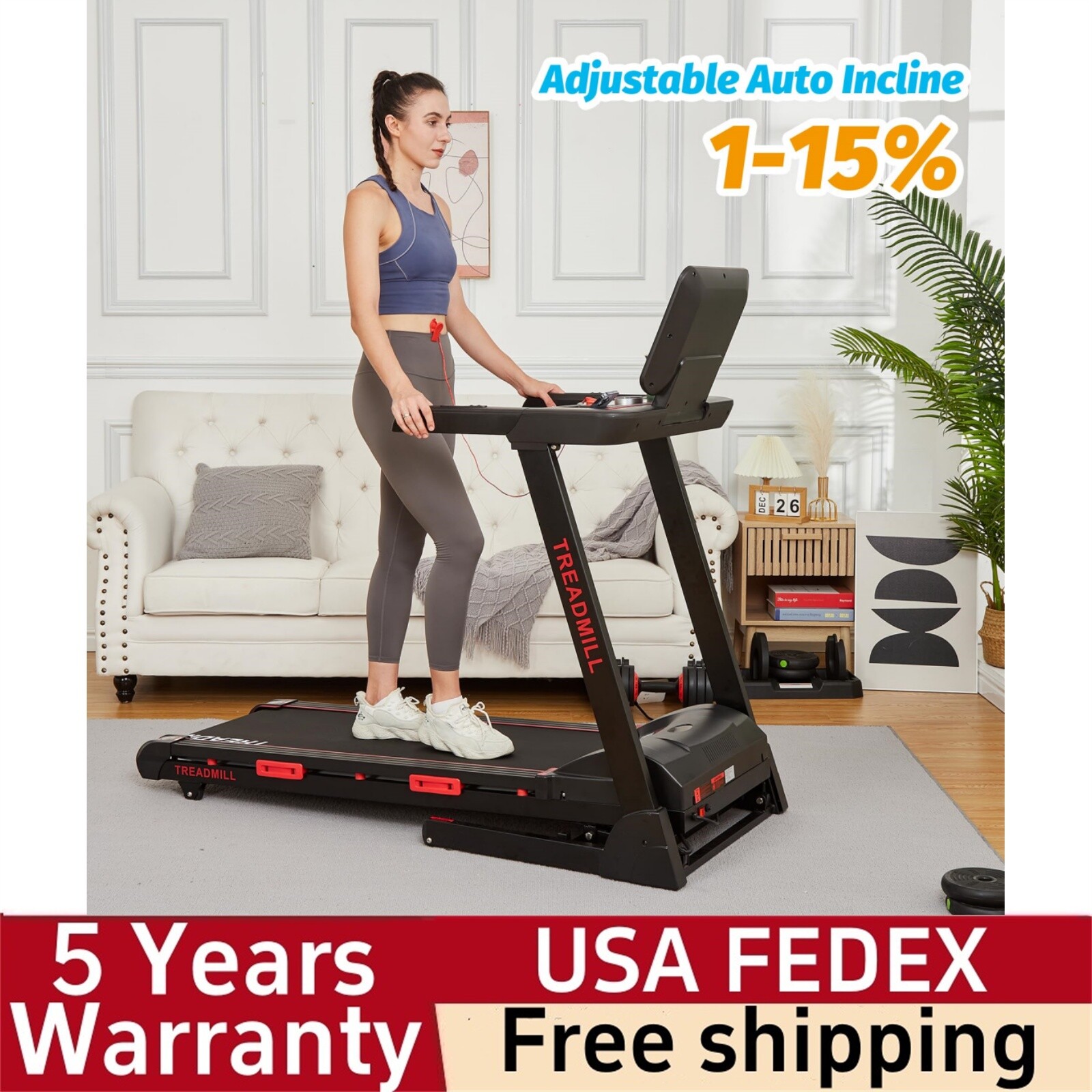 Treadmill Running Machine for Home Office Indoor Cardio Exercise Auto Incline