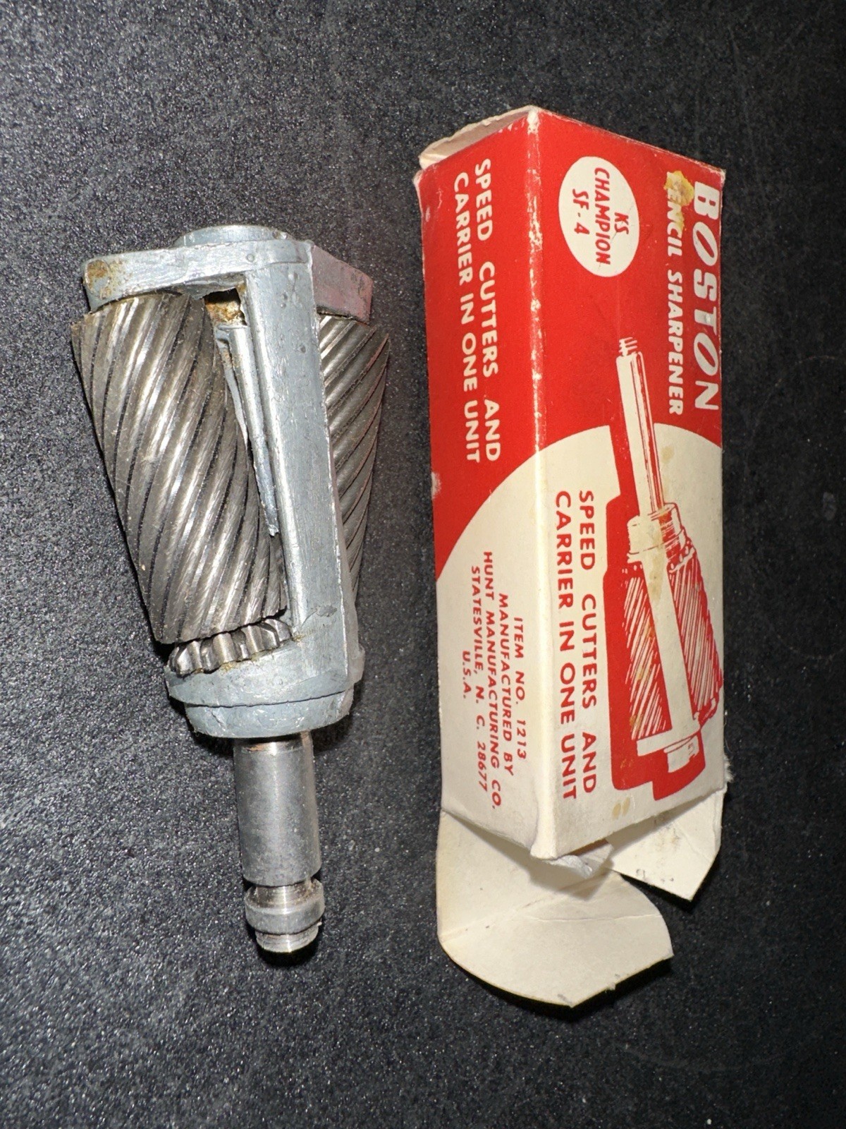 Vintage Boston Pencil Sharpener KS Champion SF-4 Speed Cutters With Carrier