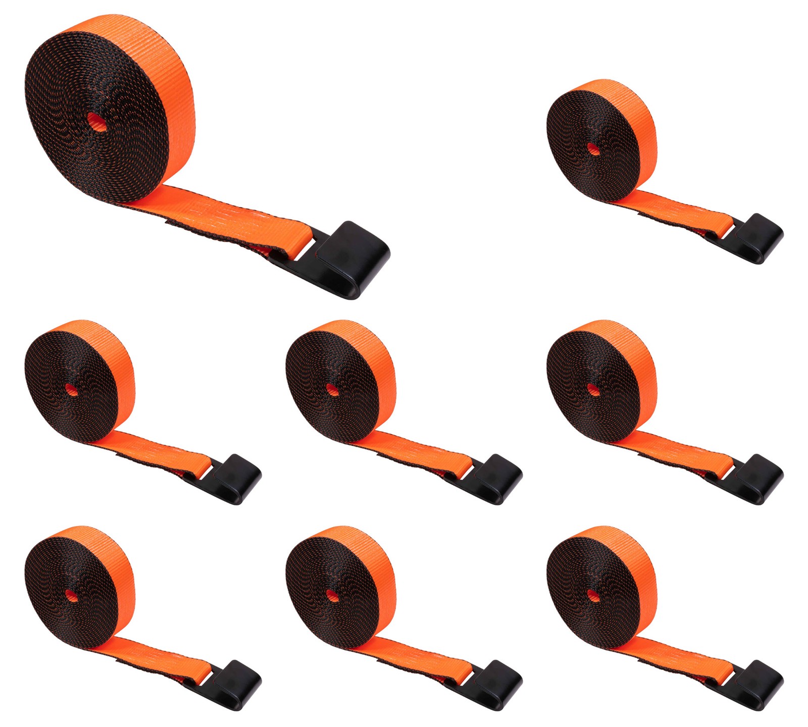 8Pk 2"x30' High Abrasion Orange Heavy Duty Tie Down w/ Flat Hook WLL 6670 lbs