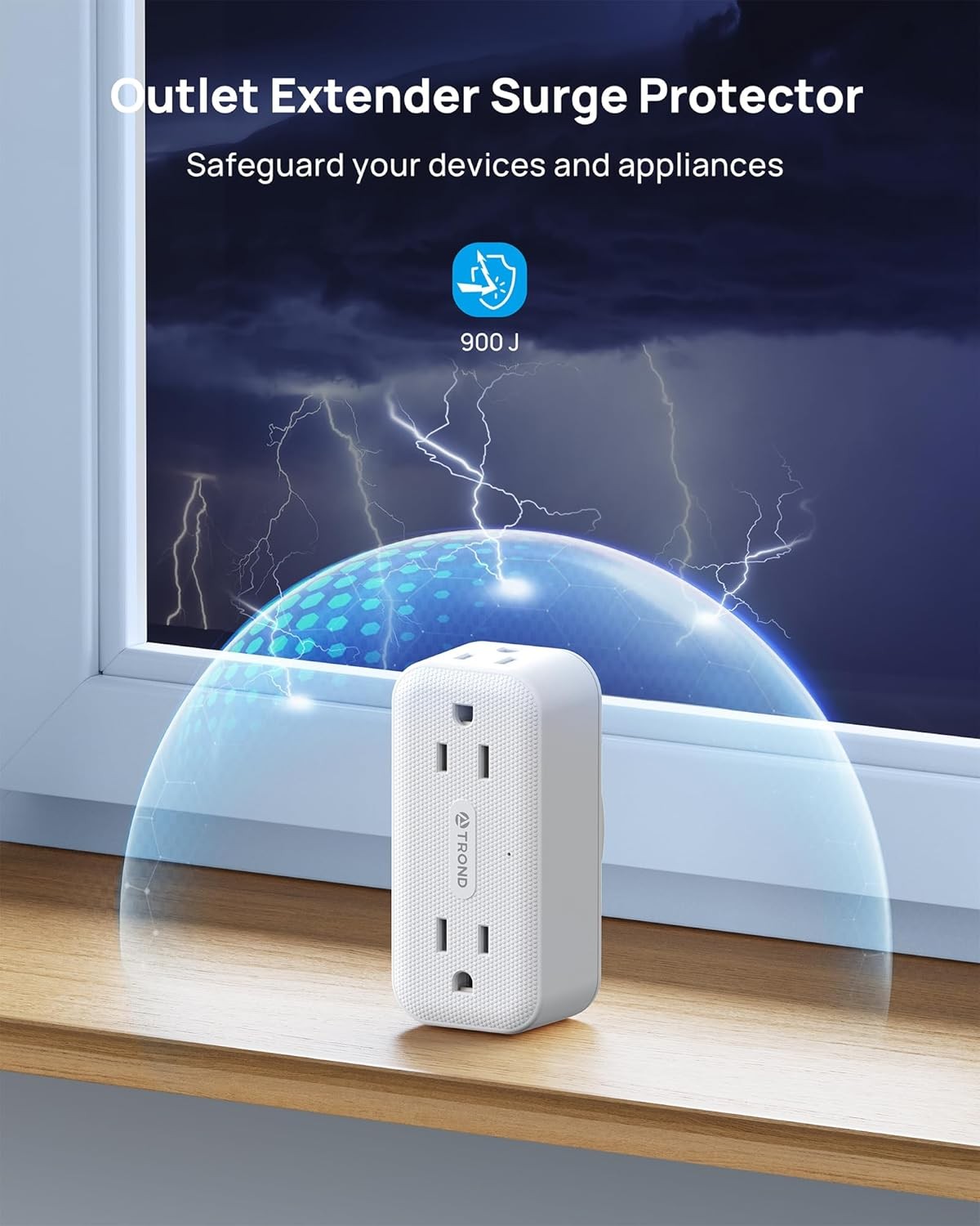 TROND Surge Protector Outlet Extender with 360 No USB, Protector, White