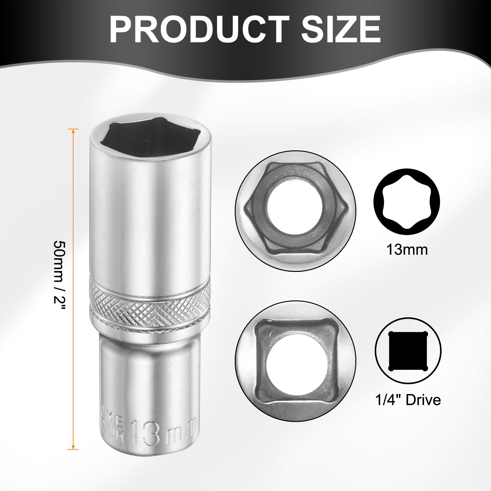 6 Points Deep Socket 1/4" Drive 13mm Nickel Plating Flip Sleeve 2" Long