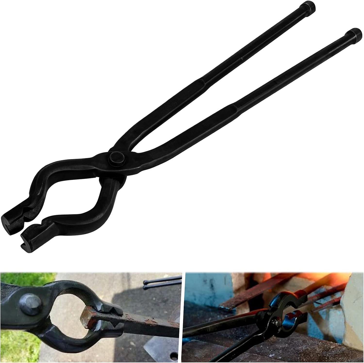 17 Inch V-Bit Bolt Blacksmith Tongs, Wolf Jaw Tongs Assembled Knife Making