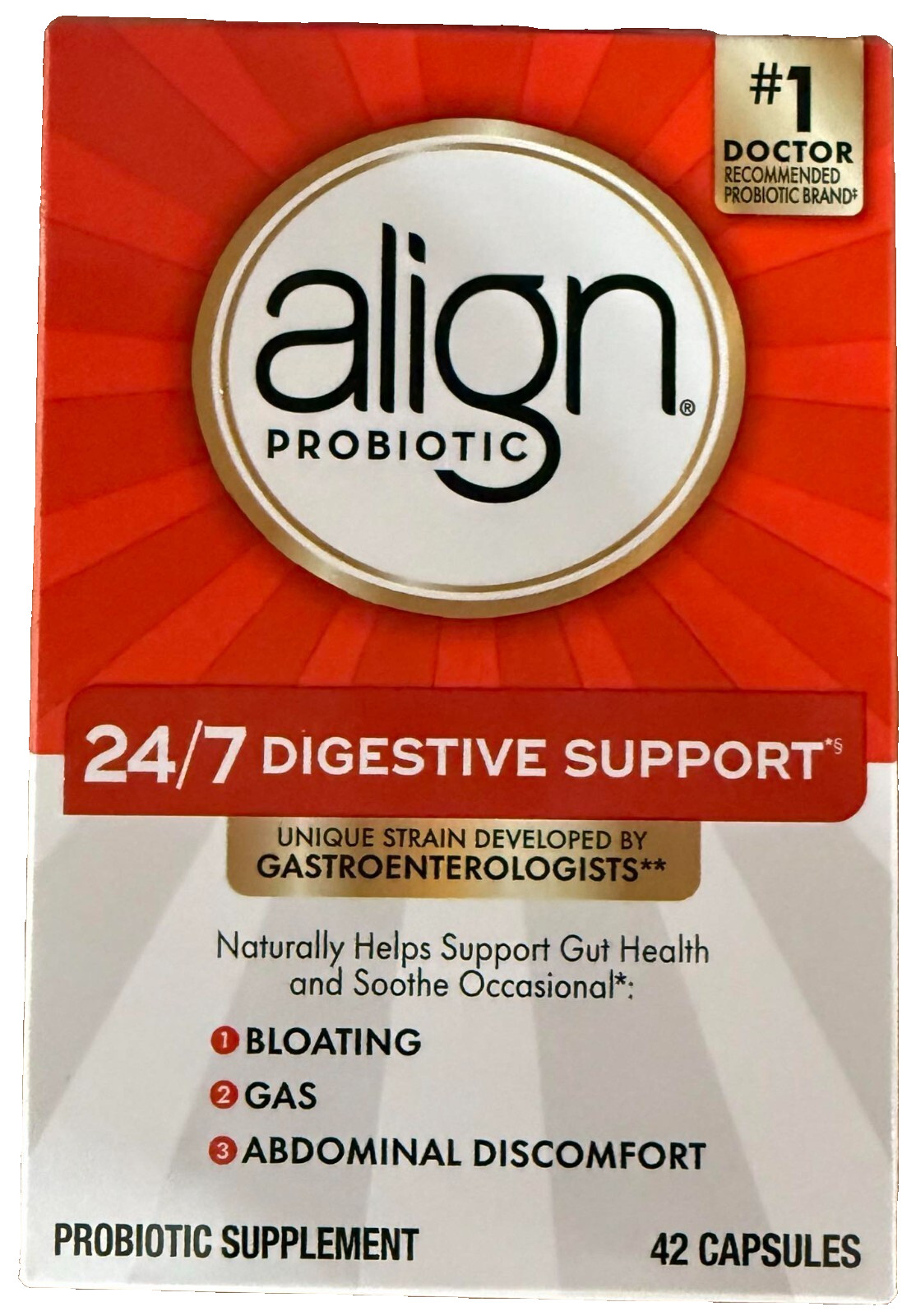 New Align Probiotic 24/7 Digestive Support 42 Caps Gas Bloating Exp2027+ Ship