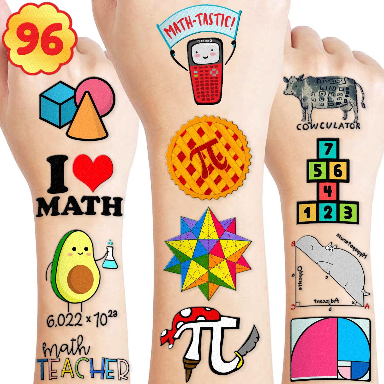 96 PCS Math Pre-cut Temporary Tattoos for Kids, Cute Formula Symbols Stickers...