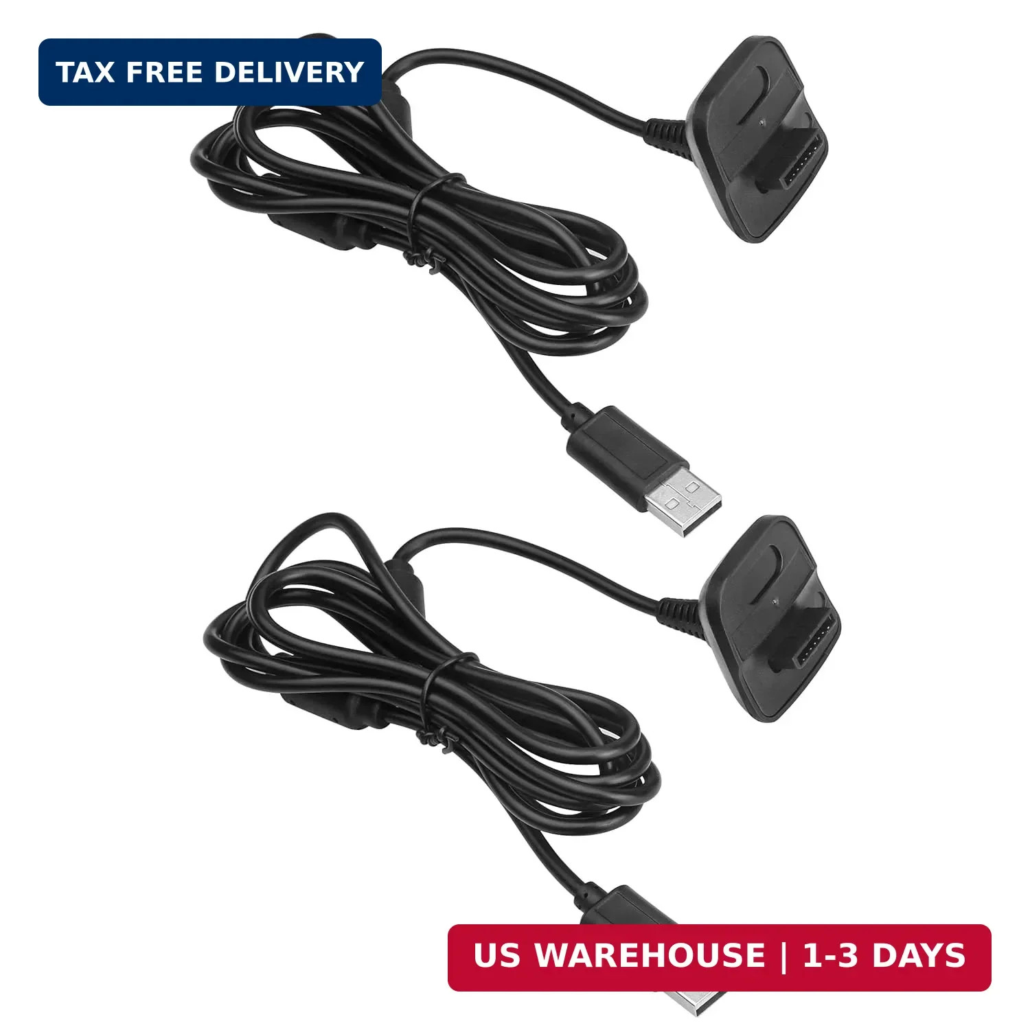 Charging Cable for Xbox 360 & Slim Wireless Game Controllers,2 Pack Black