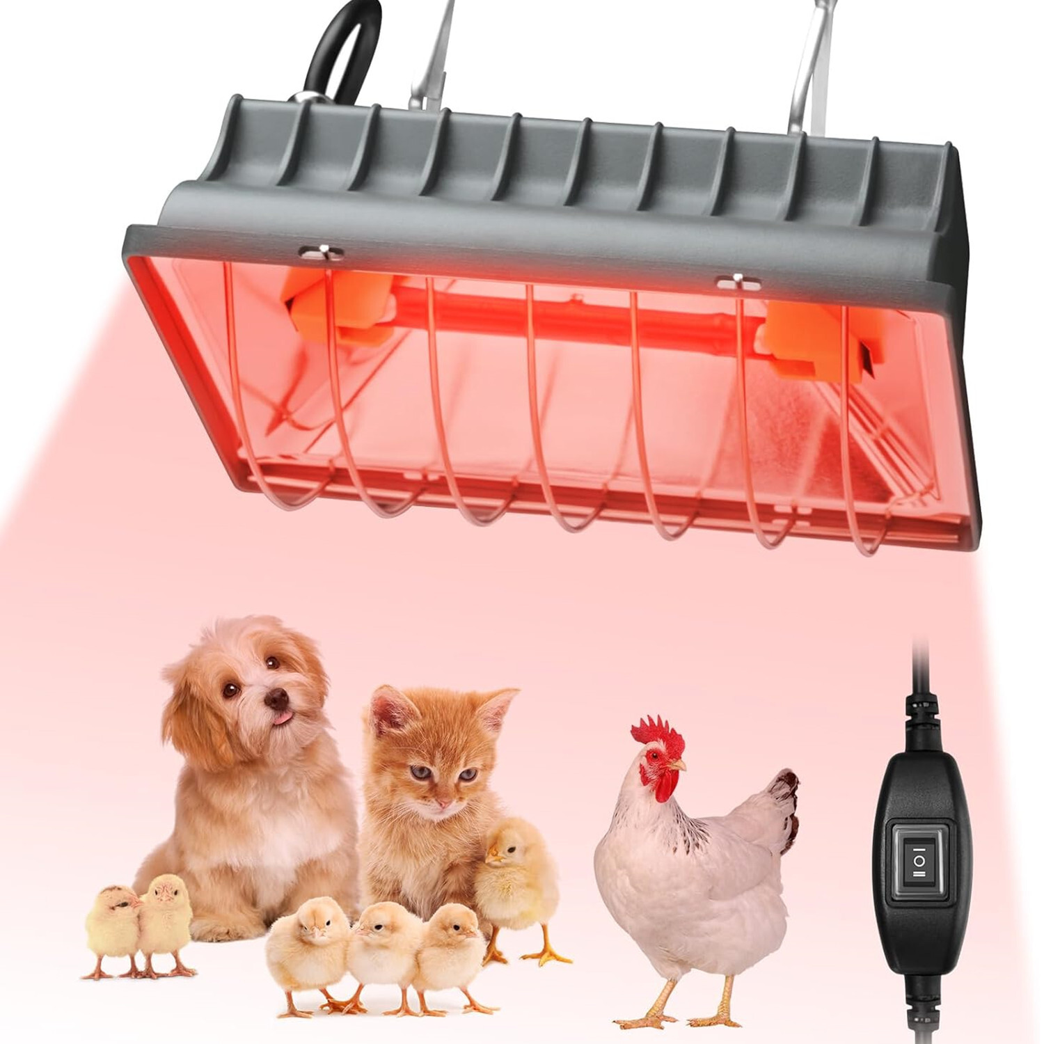 Chicken Coop Heat Lamp for Dog Kennel Cat Bed Reptiles 250W Adjustable Heat Lamp