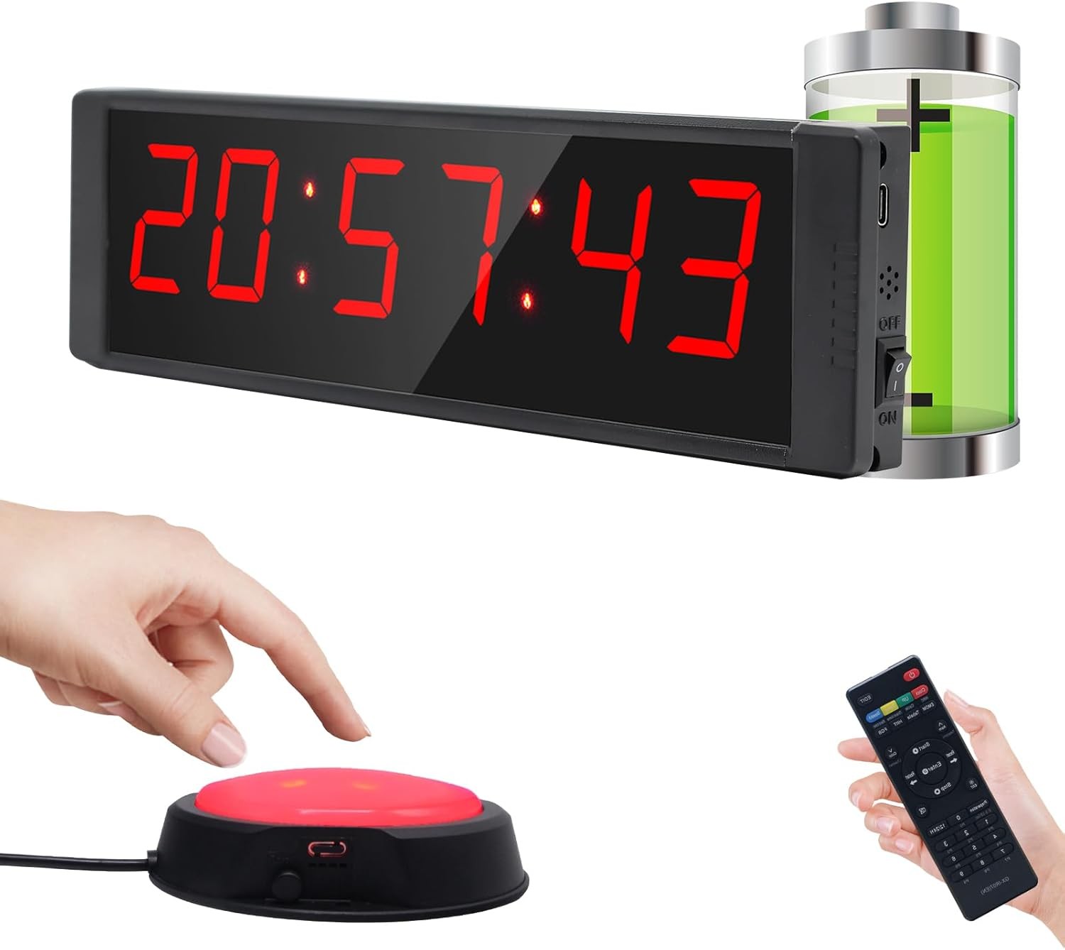 Stopwatch W/ Start/Stop Button LED Digital Timer W/ Remote Countdown Clock