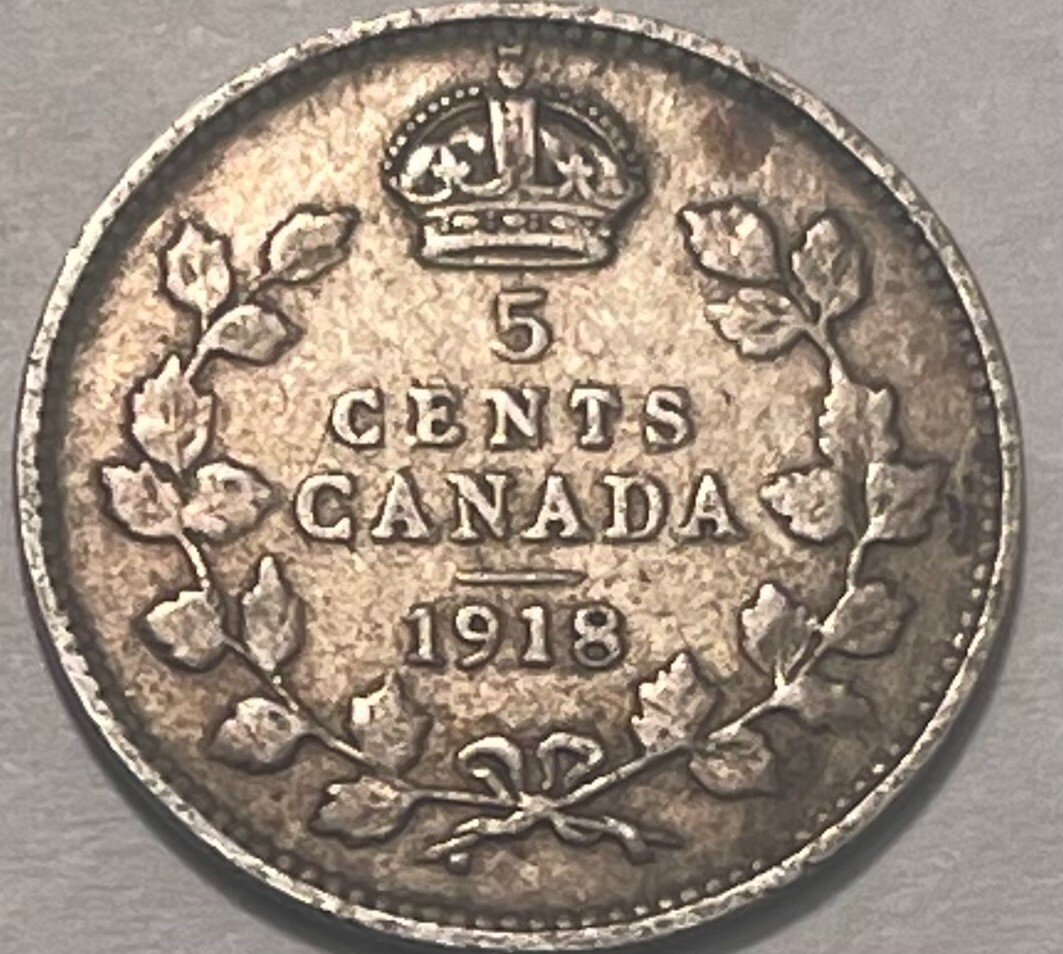 CANADA - George V - 5 Cents - 1918 - Km-22 - Tiny Silver Coin - FREE USA S&H!