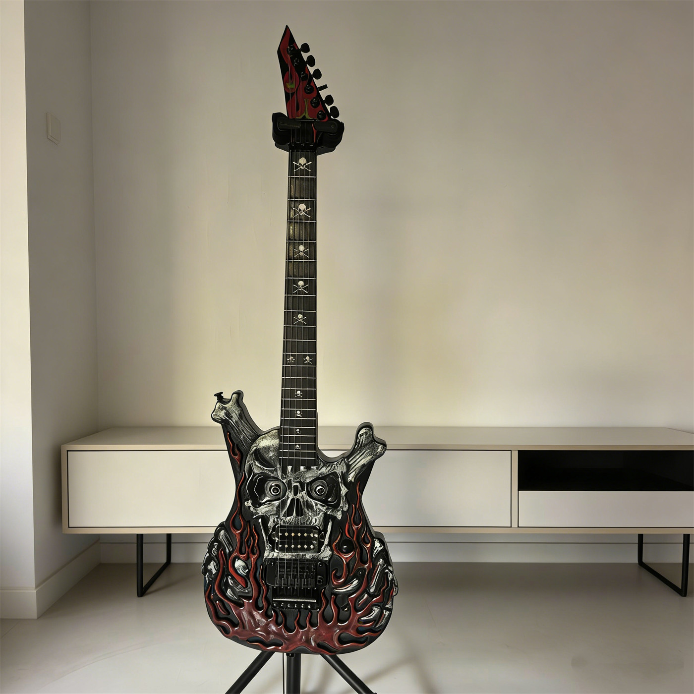 Custom Flaming Skull Electric Guitar Floyd Rose Bridge Basswood Body Maple Neck