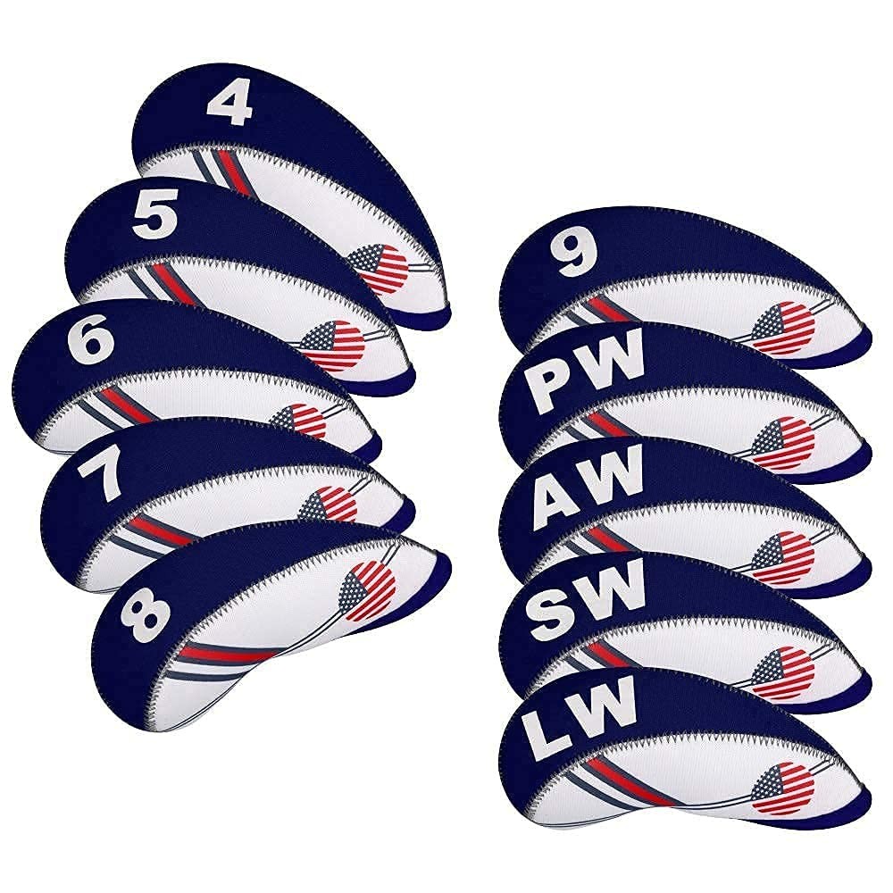Golf Iron Head Covers 10Pcs Neoprene USA Flag Multi Color Blue