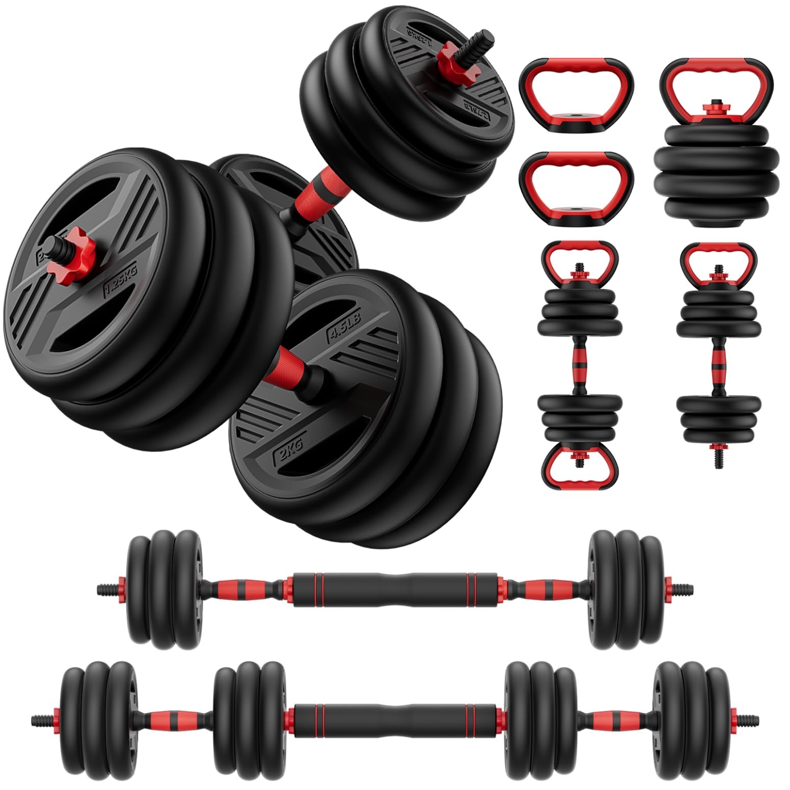 Adjustable Dumbbell Set, 45lbs Free Weight Set With Double Locknut, 5-in-1 Du...