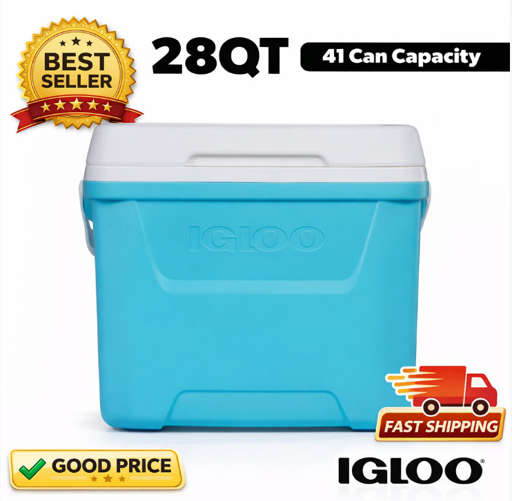 28QT Laguna Cooler Aqua Blue White, Hard-Sided Portable Ice Chest