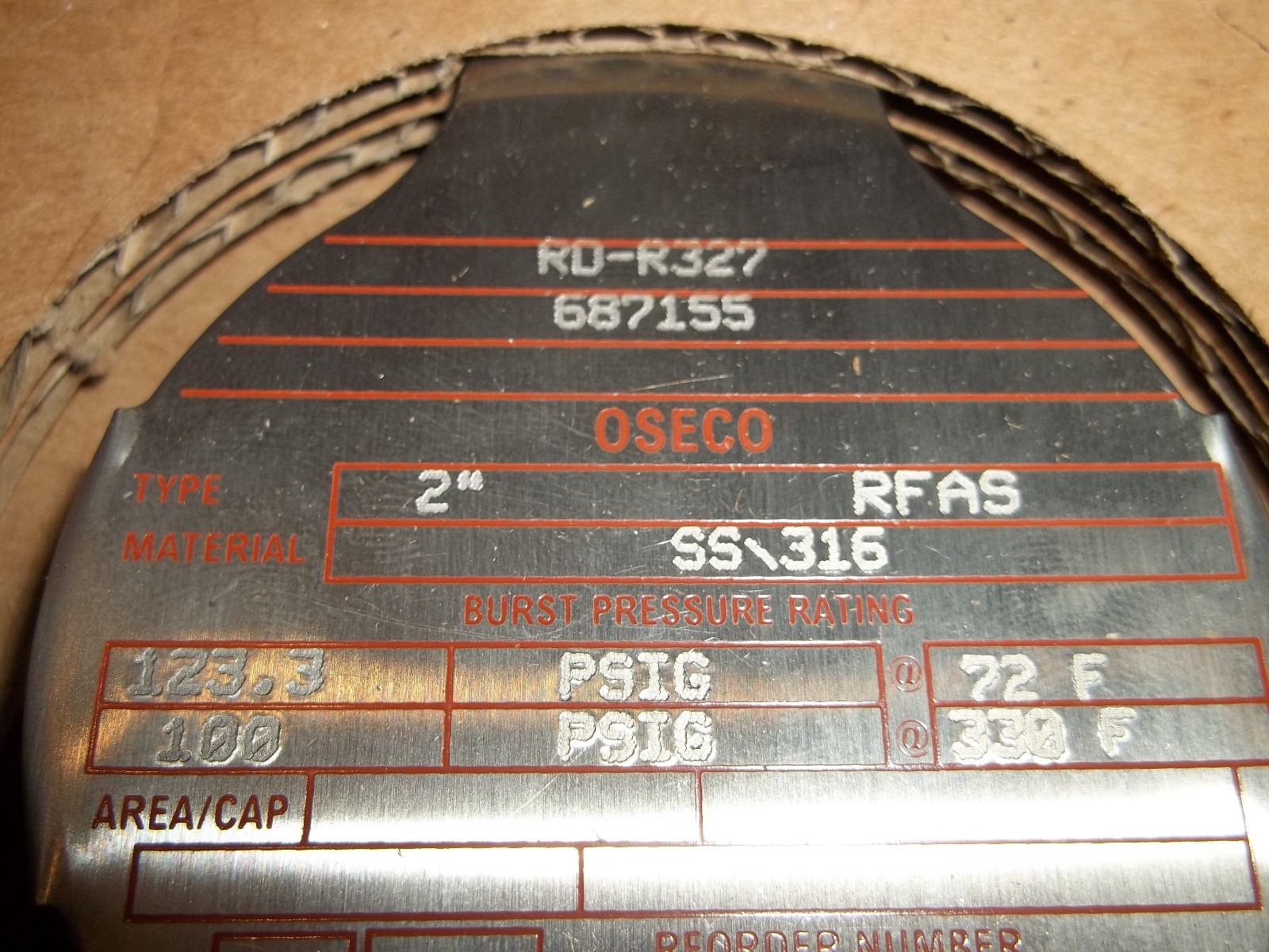 OSECO 2" SS/316 RFAS RD-R327 687155 100PSIG RUPTURE DISC DISK (HH2)