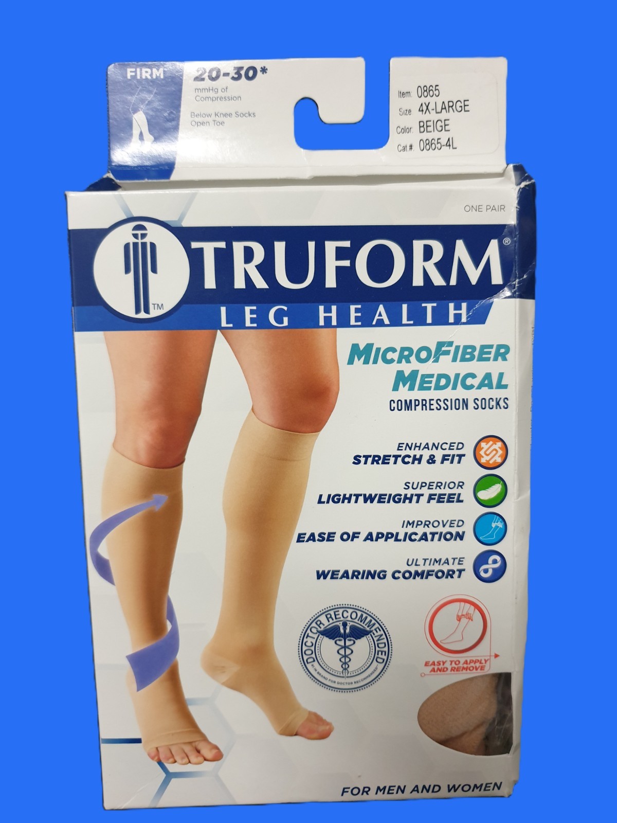 Truform Compression Stockings Unisex 4X-L Beige Open Toe Firm 20-30 mmHg - Pair